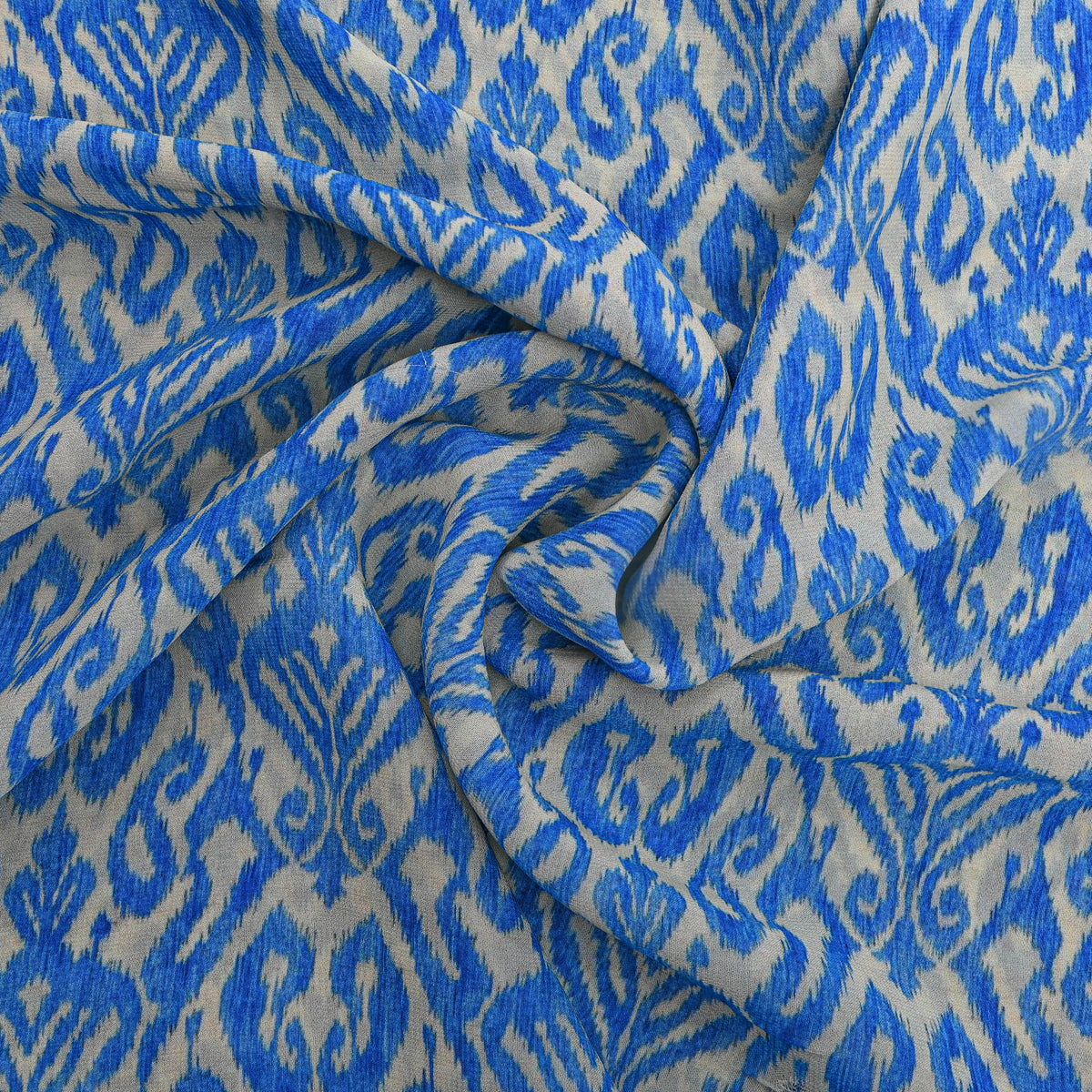 Cobalt Blue Geometric Digital Print Georgette Fabric