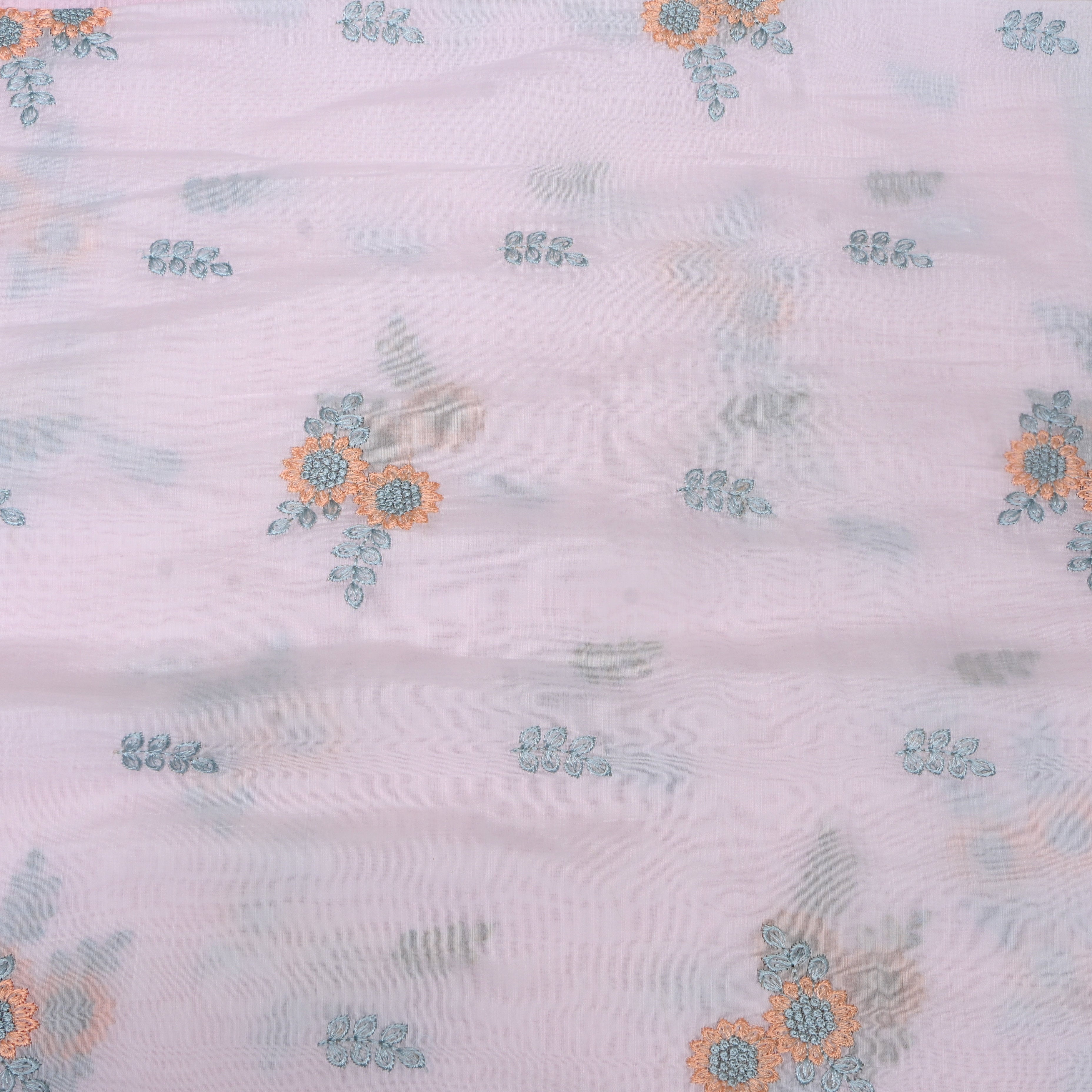 Pale Lavender Embroidery Silk With Floral Bouquet Motifs