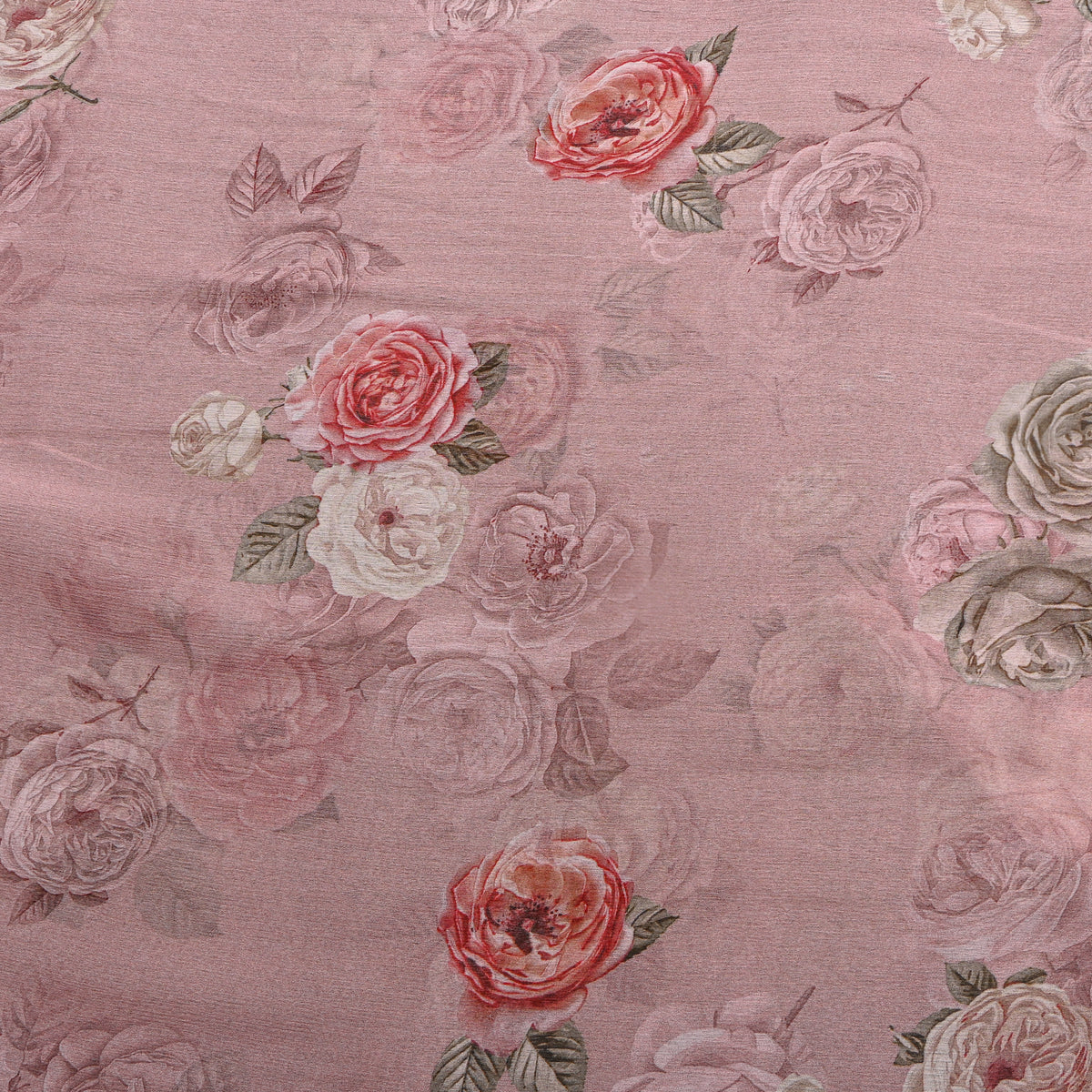 Mauve Chiffon With Rose Bloom Print