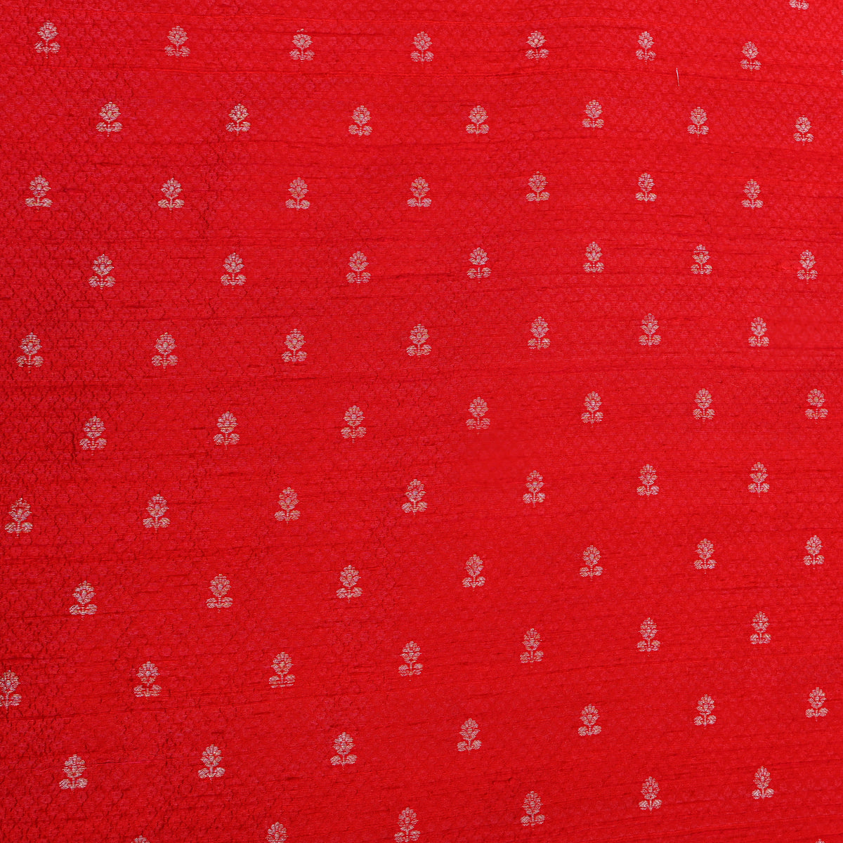 Cherry Red Silver Zari Butti Self Weave Jamawar Silk Fabric