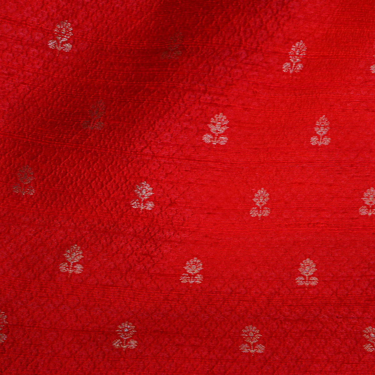 Cherry Red Silver Zari Butti Self Weave Jamawar Silk Fabric