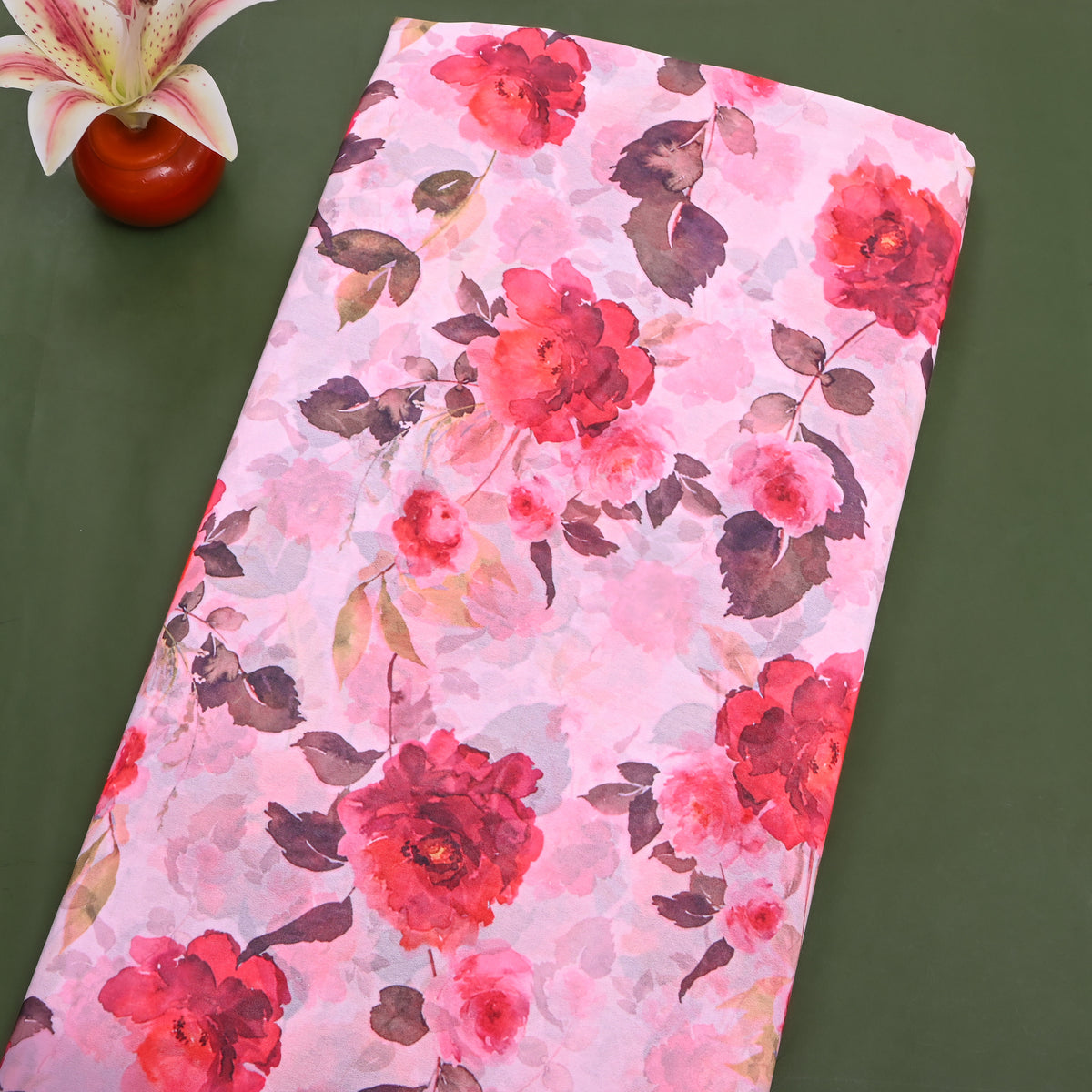 Rose Pink Floral Print Georgette Fabric