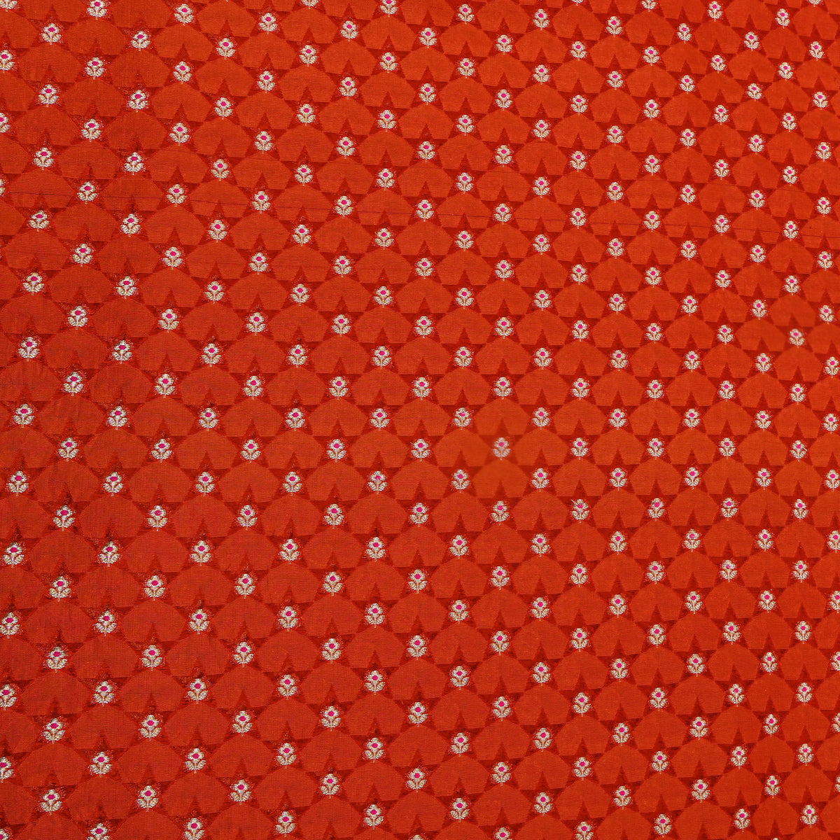Tangerine Orange Silver Zari Butti Self Weave Jamawar Silk Fabric