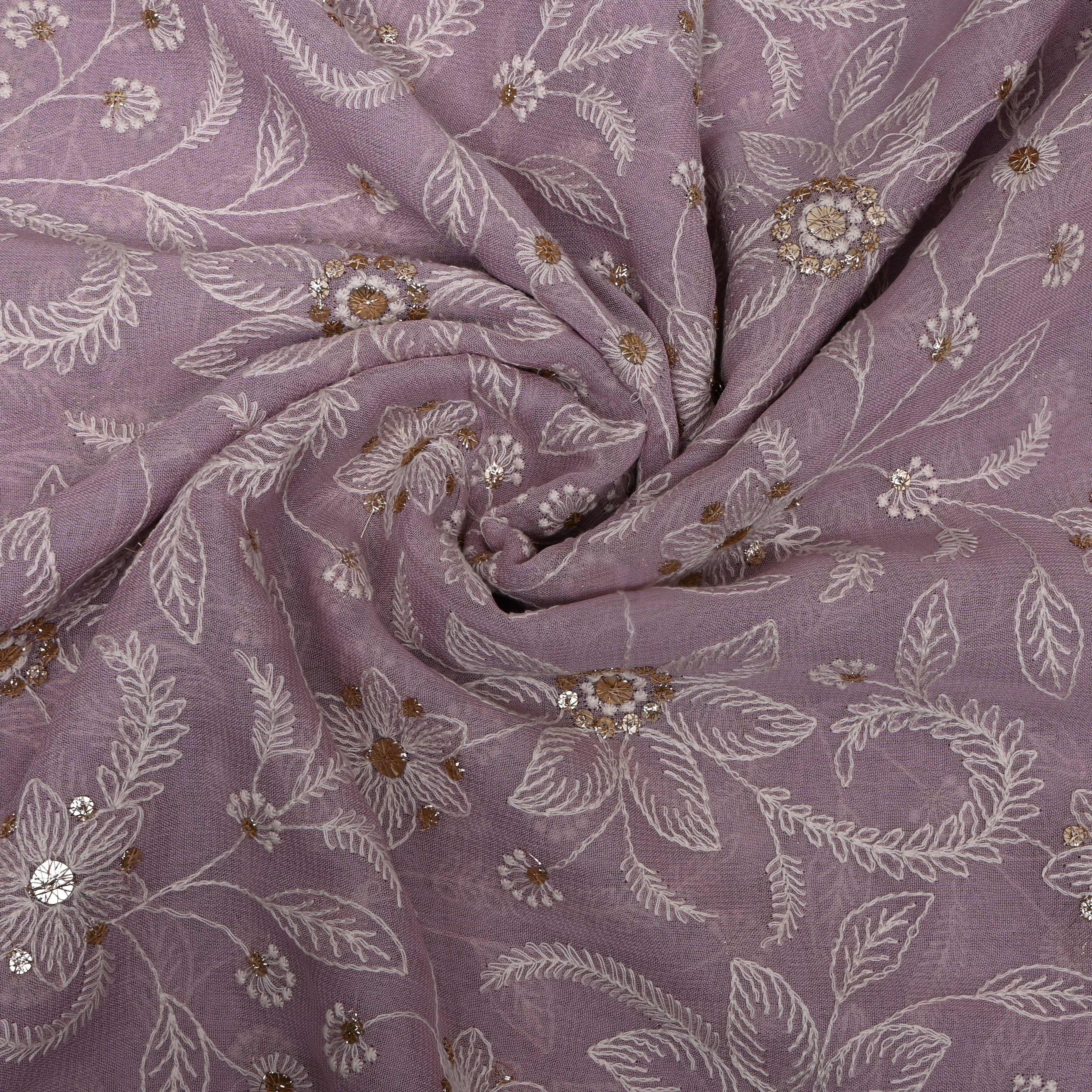 Lavender Mauve Floral Sequin Organza Embroidery