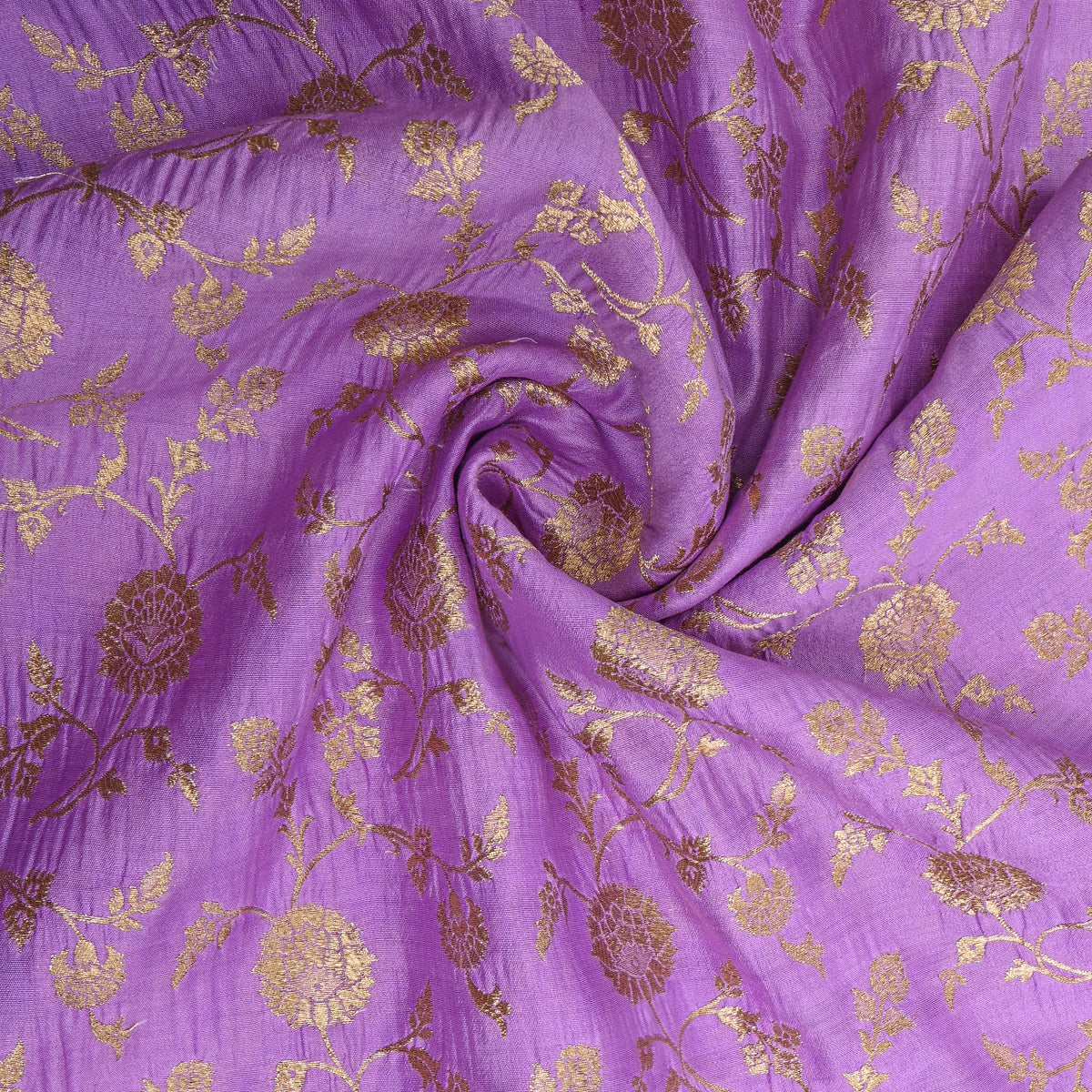Lilac Gold Zari Floral Jaal Jamawar Silk Fabric