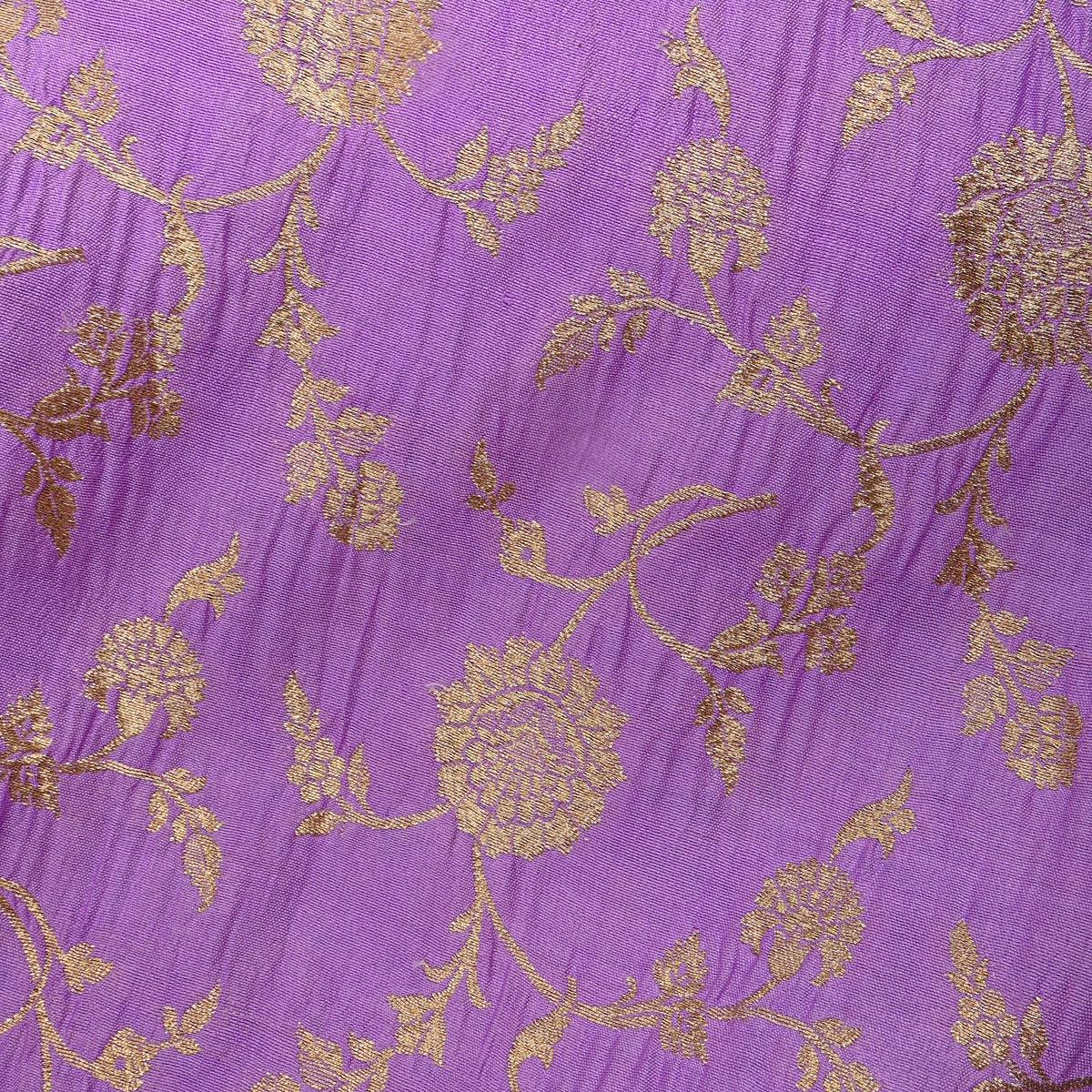 Lilac Gold Zari Floral Jaal Jamawar Silk Fabric