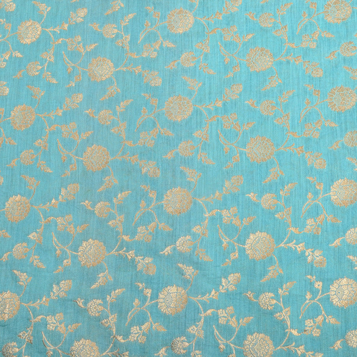 Aqua Blue Floral Parsi Jamawar Silk Fabric