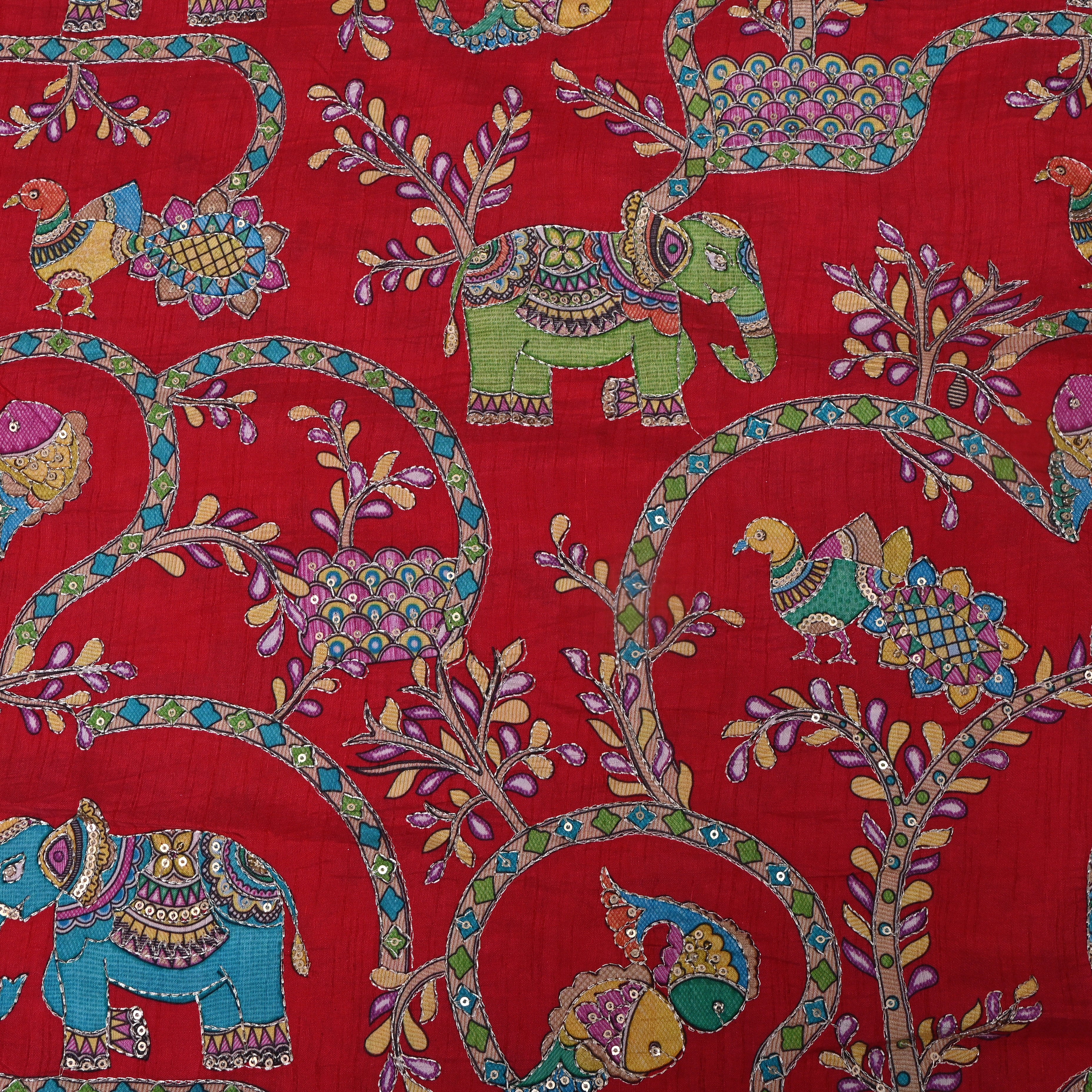 Poppy Red Printed Shikargah Fabric