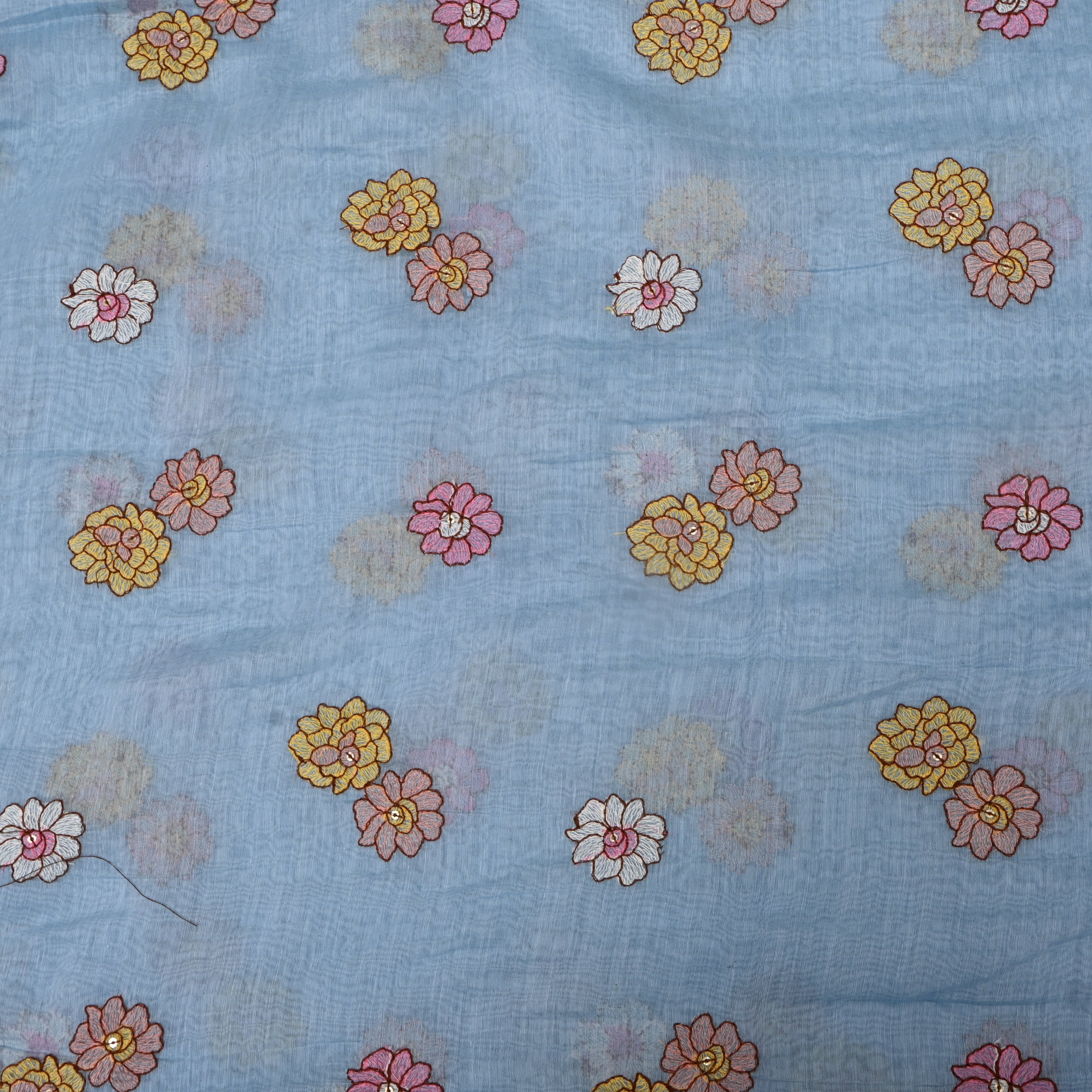 Powder Blue Chanderi With Scattered Floral Sequin Work