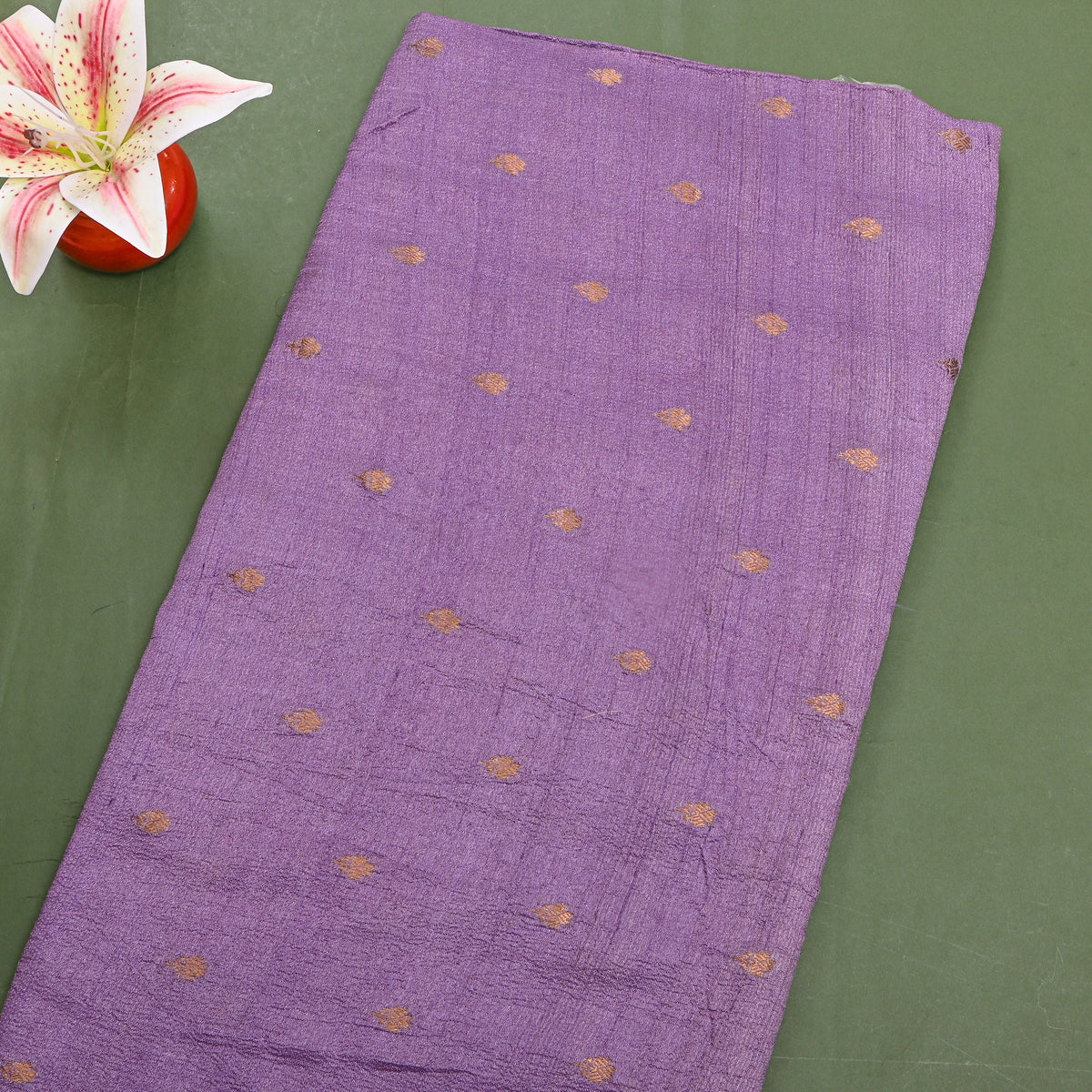 Amethyst Antique Gold Floral Butti Jamawar Silk Fabric