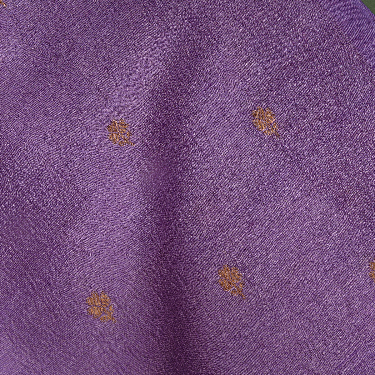 Amethyst Antique Gold Floral Butti Jamawar Silk Fabric