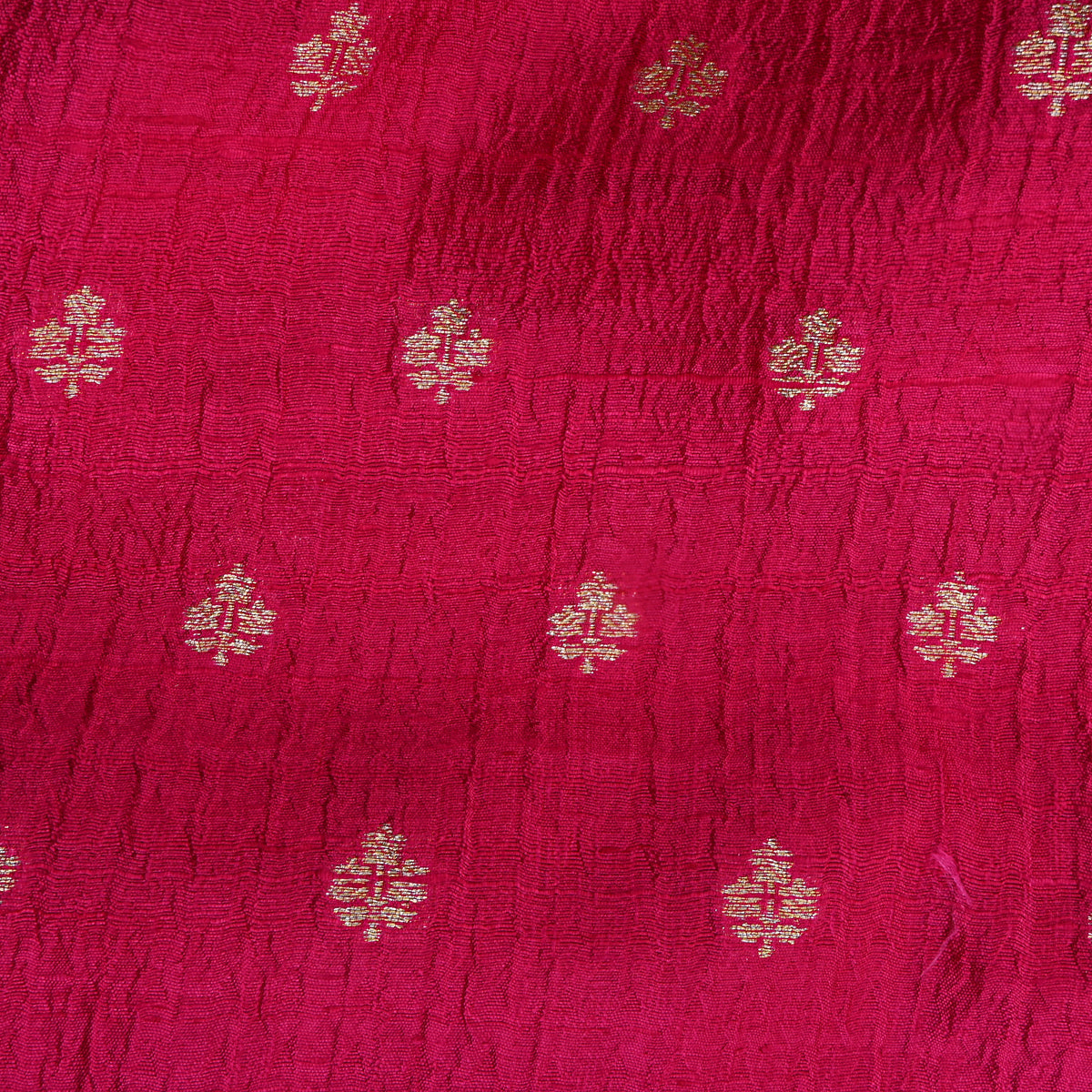 Raspberry Pink Silver Zari Butti Self Weave Jamawar Silk Fabric