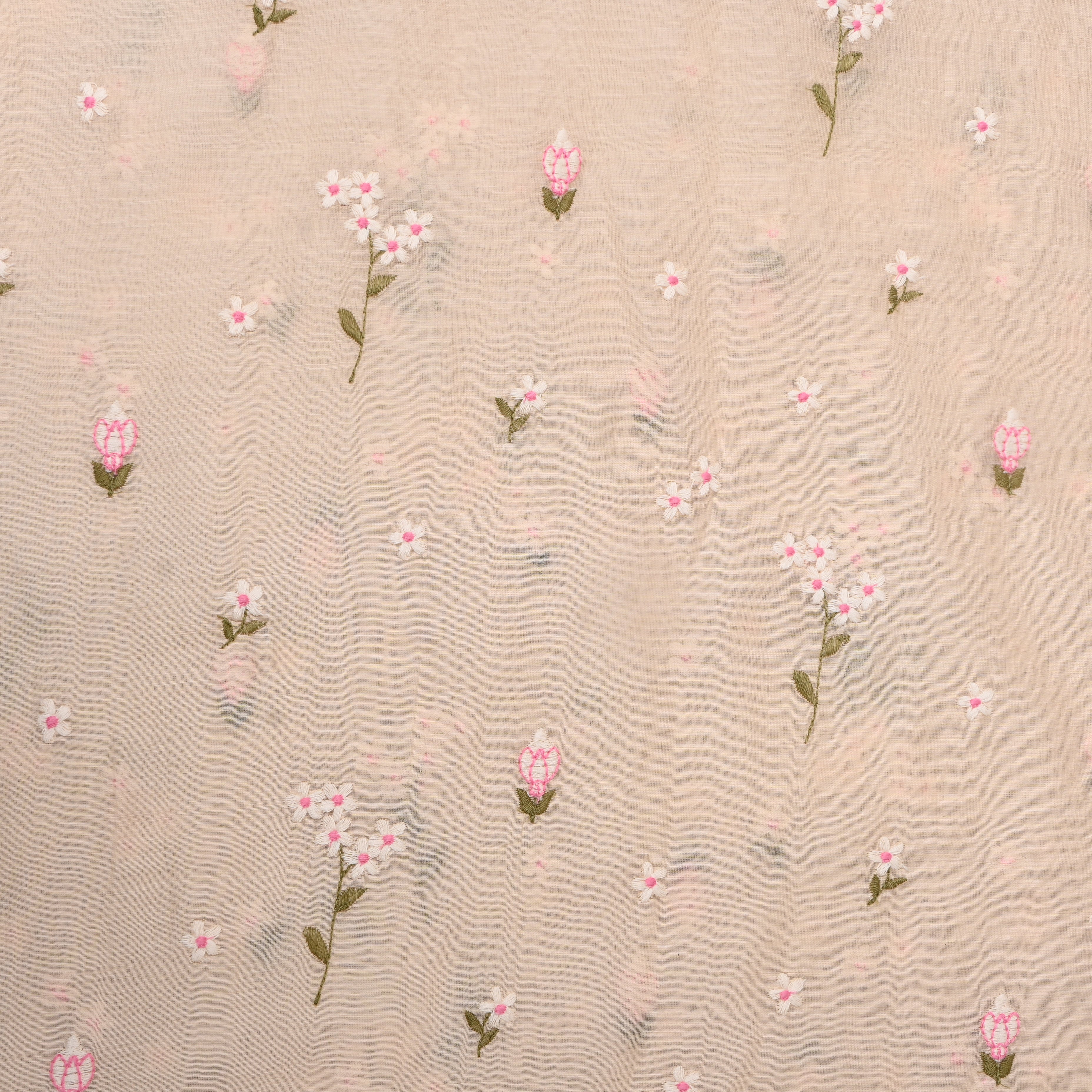 Soft Cream Floral Embroidery Chanderi