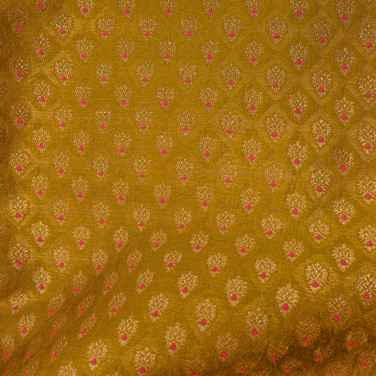 Golden Yellow Micro Check Gold Zari Butti Jamawar Silk Fabric