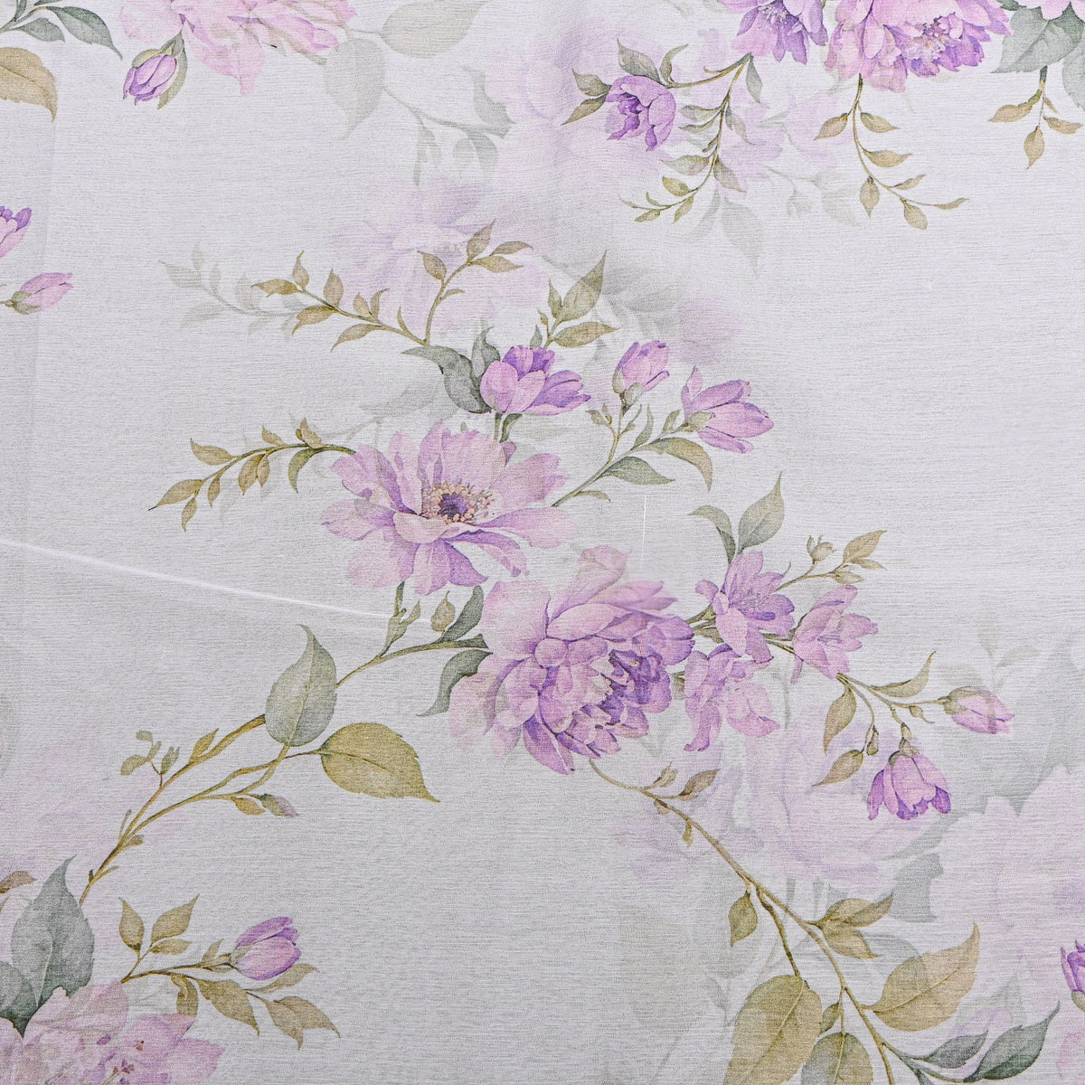 Frost White Chiffon With Lilac Floral Print