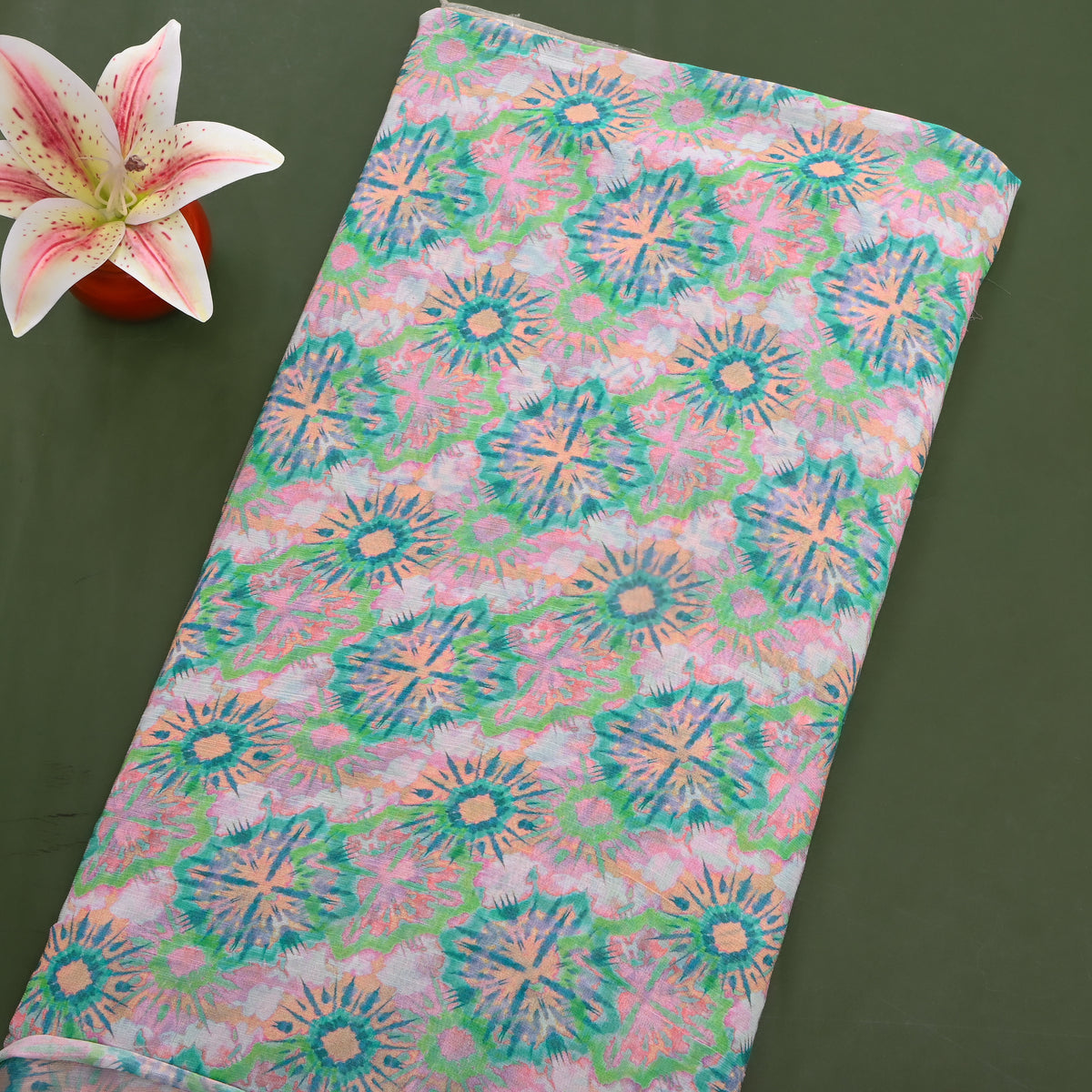 Spearmint Green Medallion Digital Print Georgette Fabric