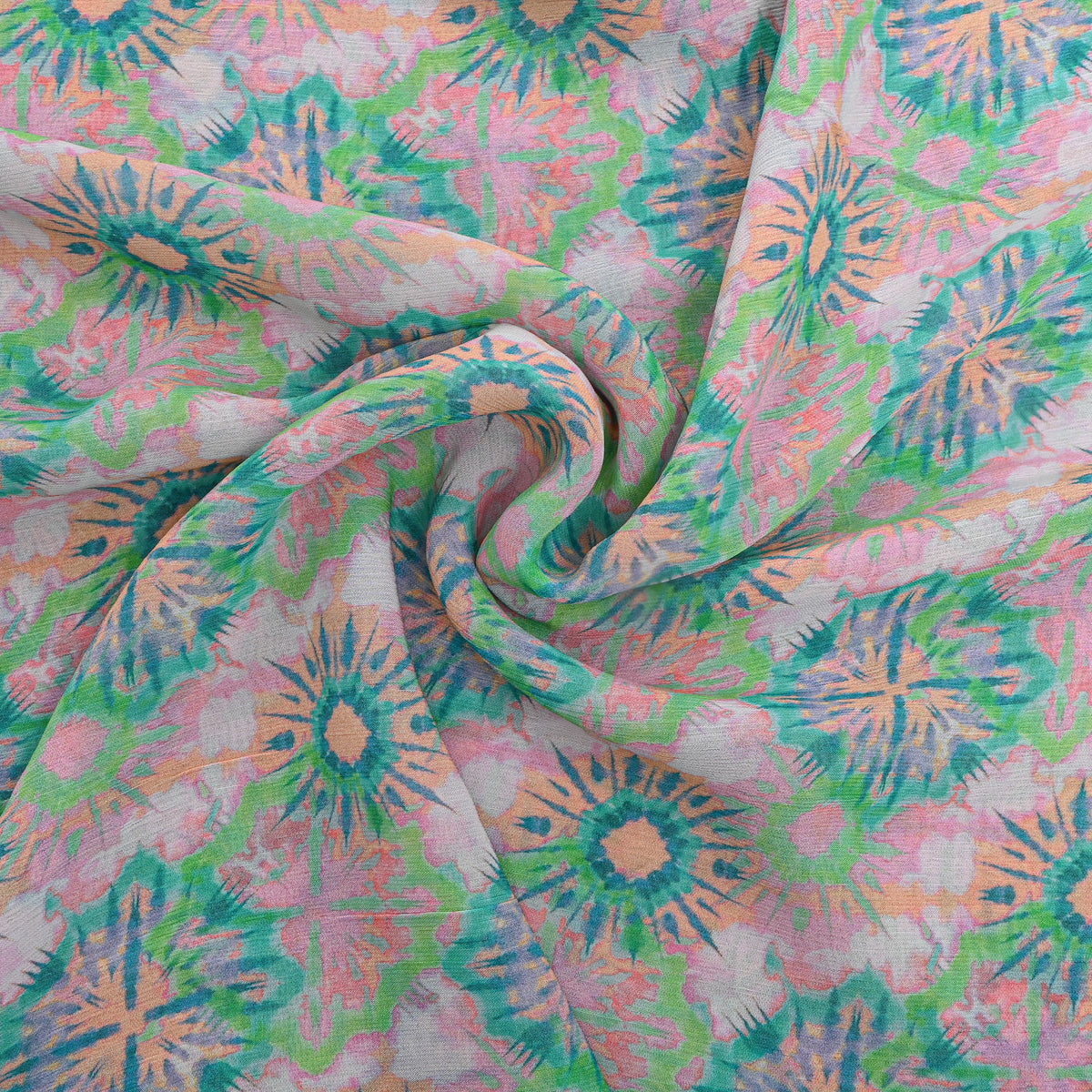 Spearmint Green Medallion Digital Print Georgette Fabric