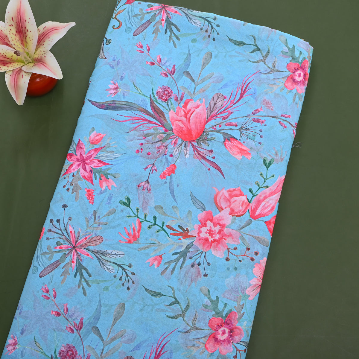 Sky Blue Wildflower Print Georgette Fabric