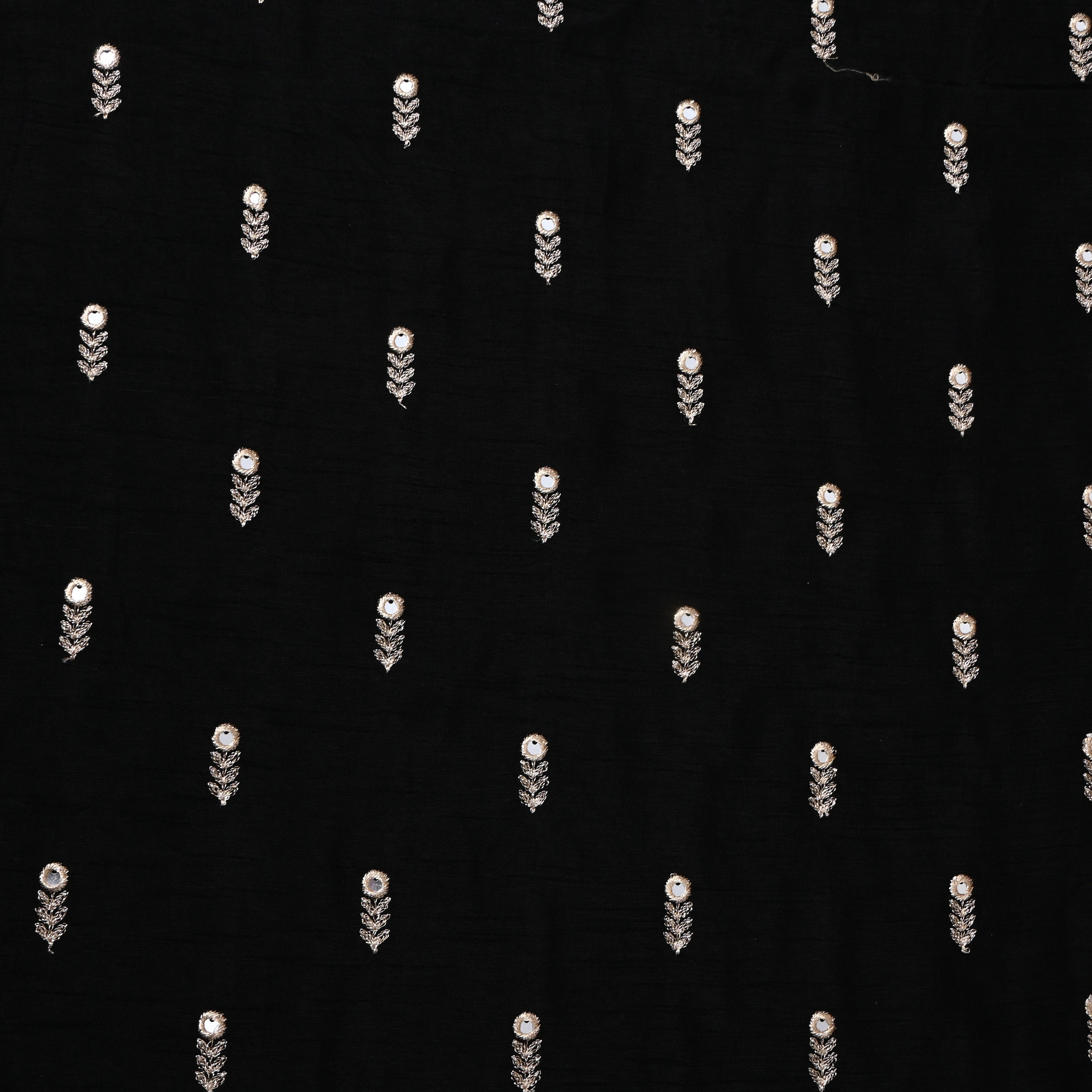 Black Mirror Work Booti Embroidered Silk Fabric
