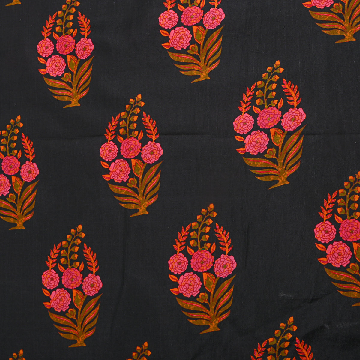 Kohl Black Floral Butti Digital Print Silk Fabric