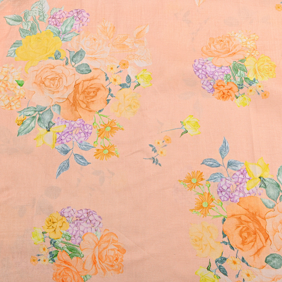 Peach Blossom Rose Cluster Printed Silk Fabric