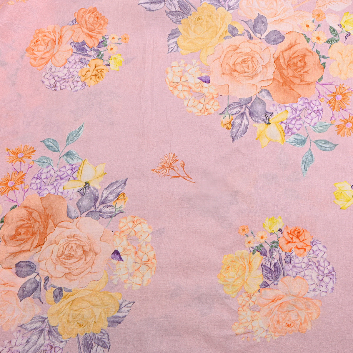 Blush Pink Rose Garden Printed Silk Fabric
