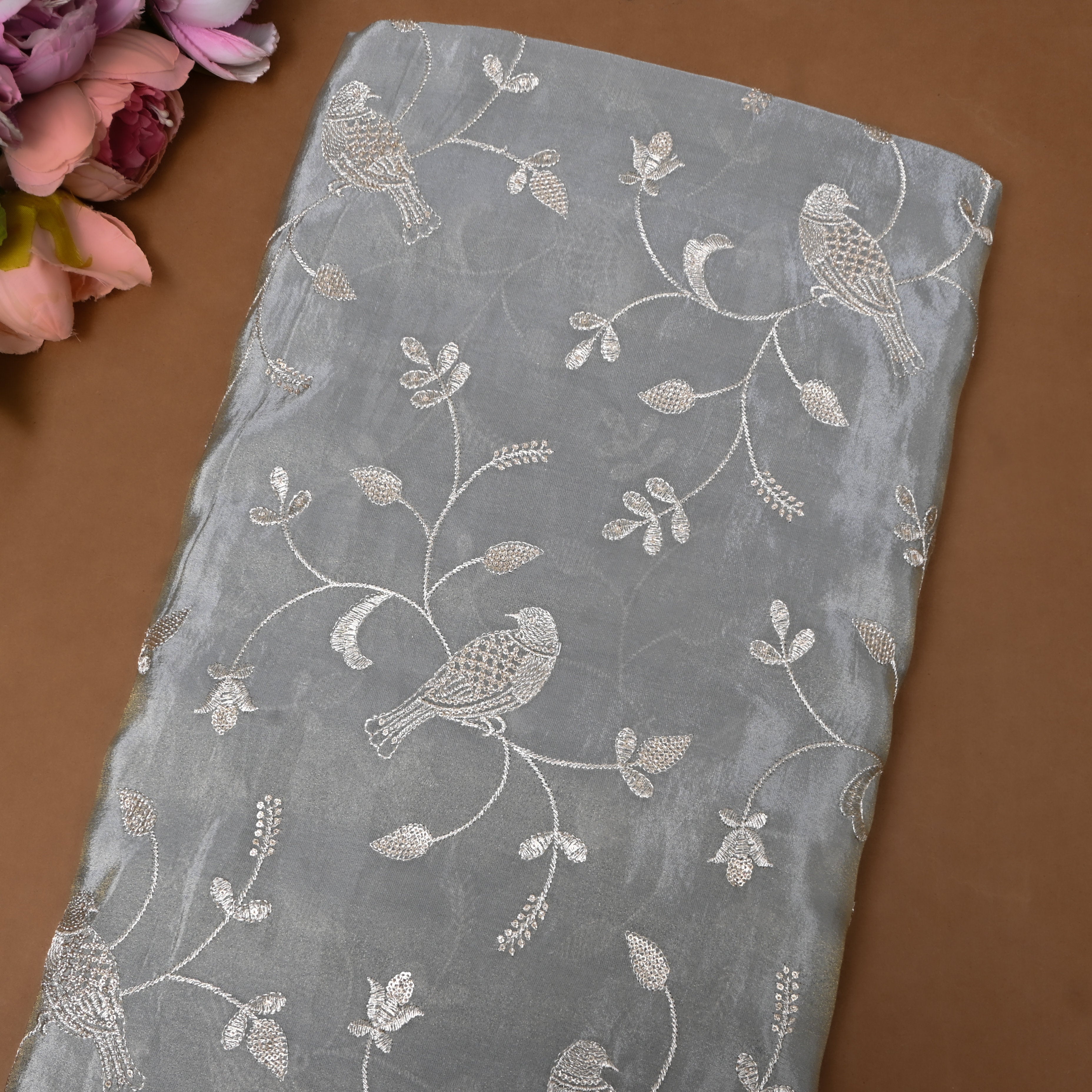 Fossil Gray Pigeon Embroidery Tissue Fabric