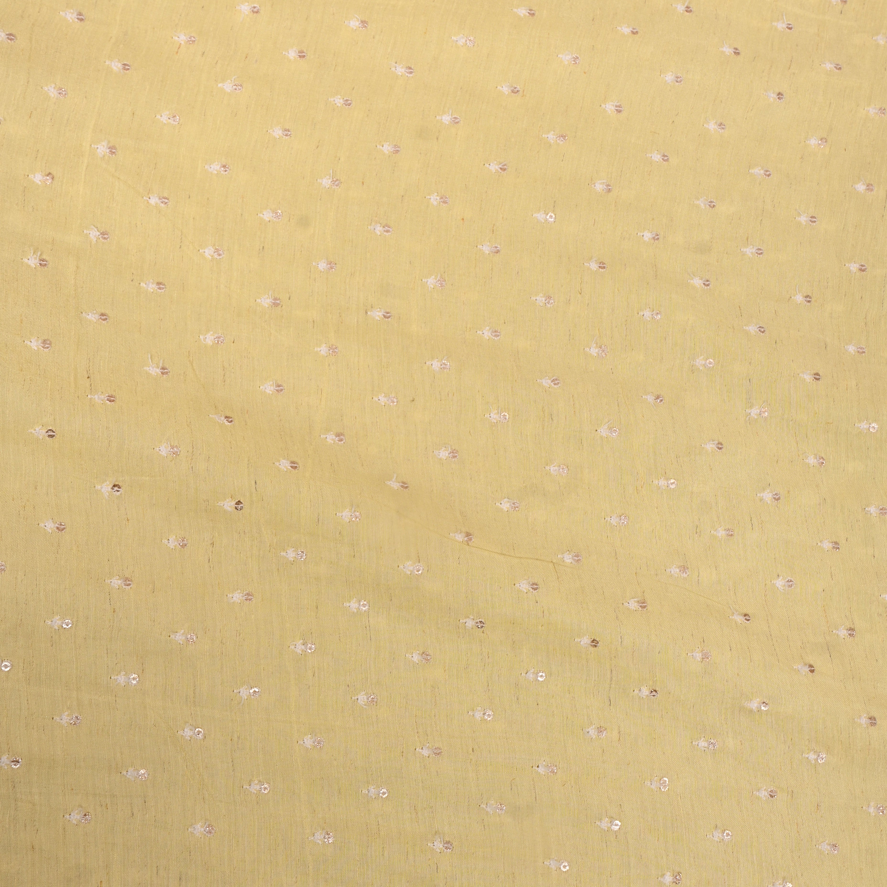 Butter Yellow Sequin Buti Embroidery Silk Fabric