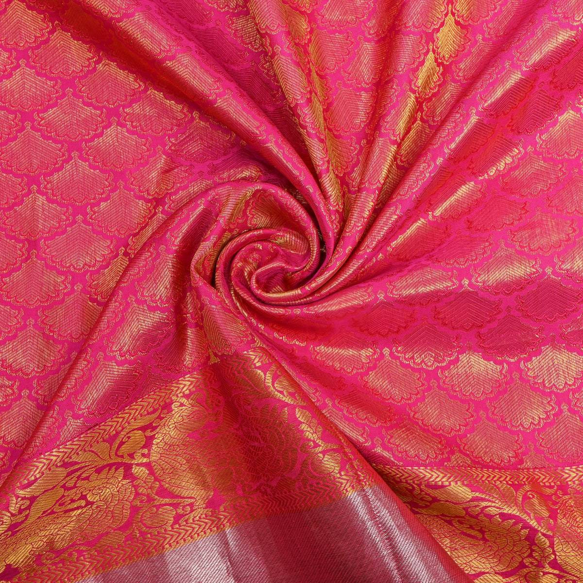 Rose Gold Dual Tone Butti Kanjivaram Silk Fabric
