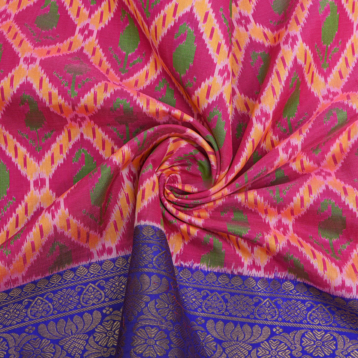 Fuchsia Blue Patan Patola Silk Fabric