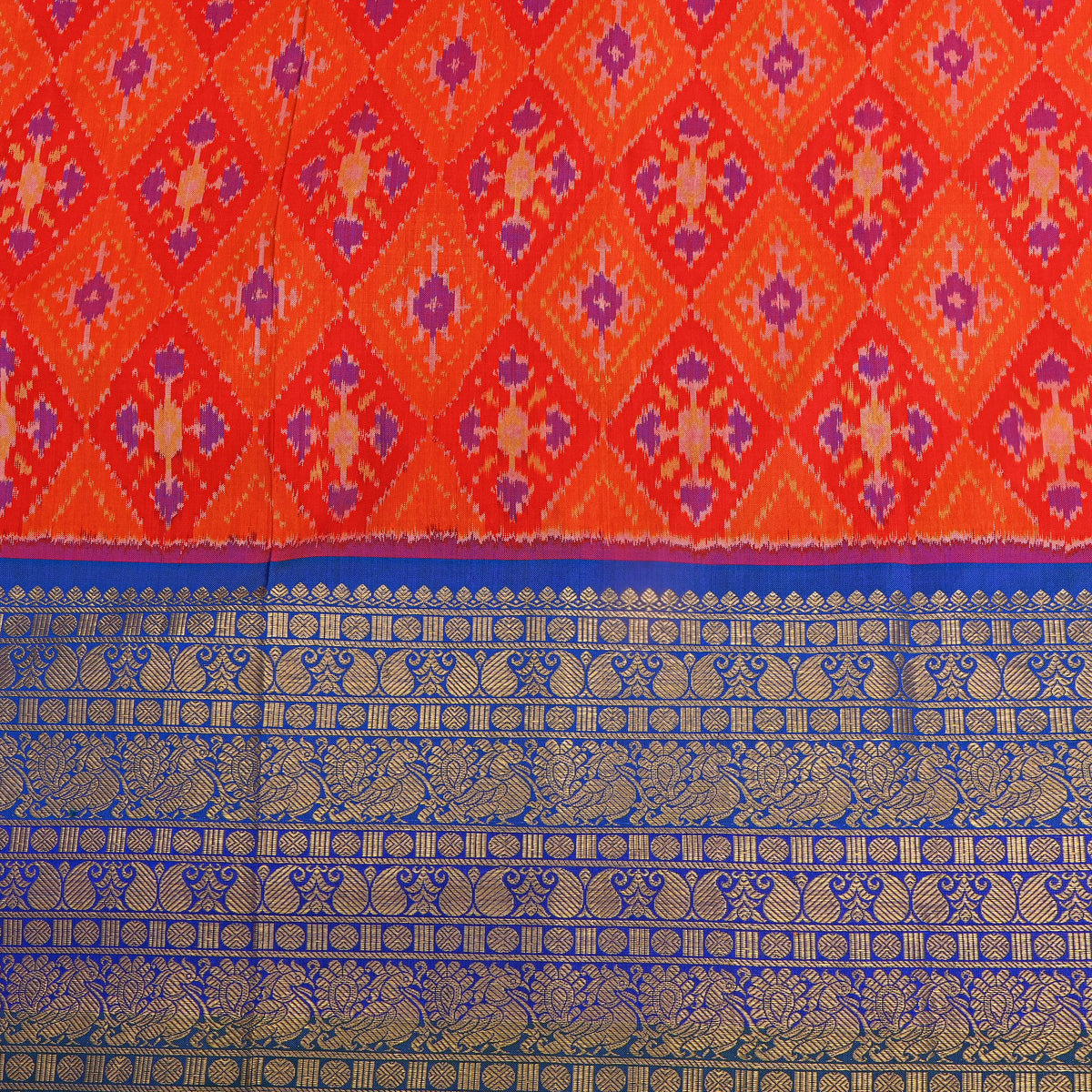 Bright Orange Multi Ikat Silk Fabric