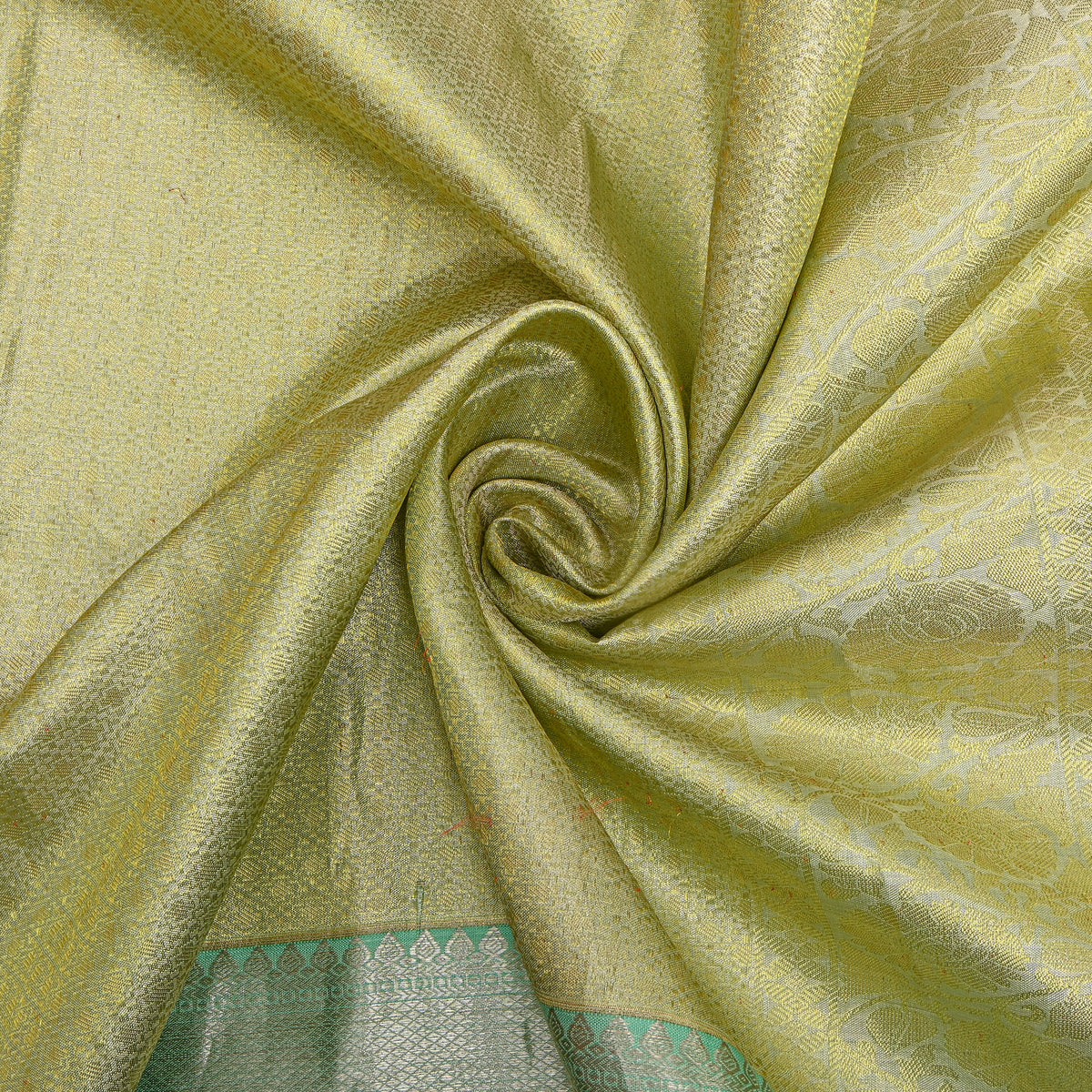 Mint Silver Zari Checks Floral Self Border Kanjivaram Silk Fabric