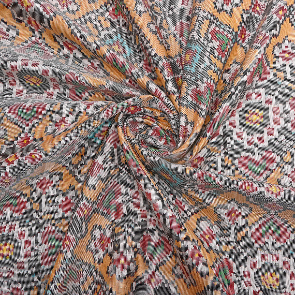 Saffron Cream Ikat Self Weave Silk Fabric