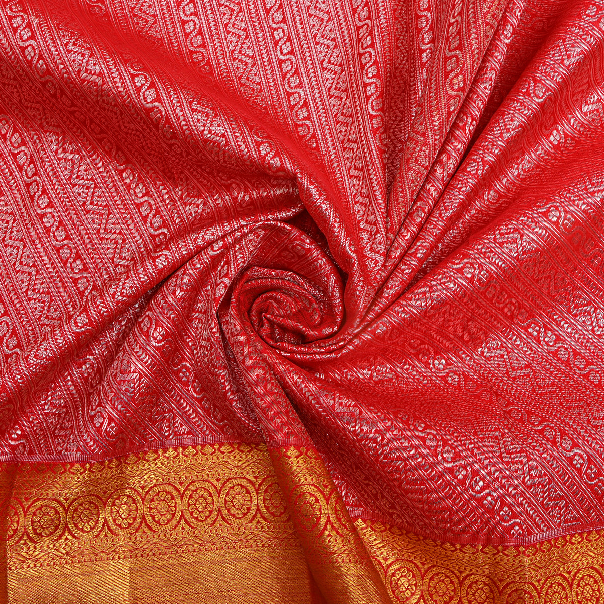 Garnet Dual Tone Zari Striped Self Border Kanjivaram Silk Fabric