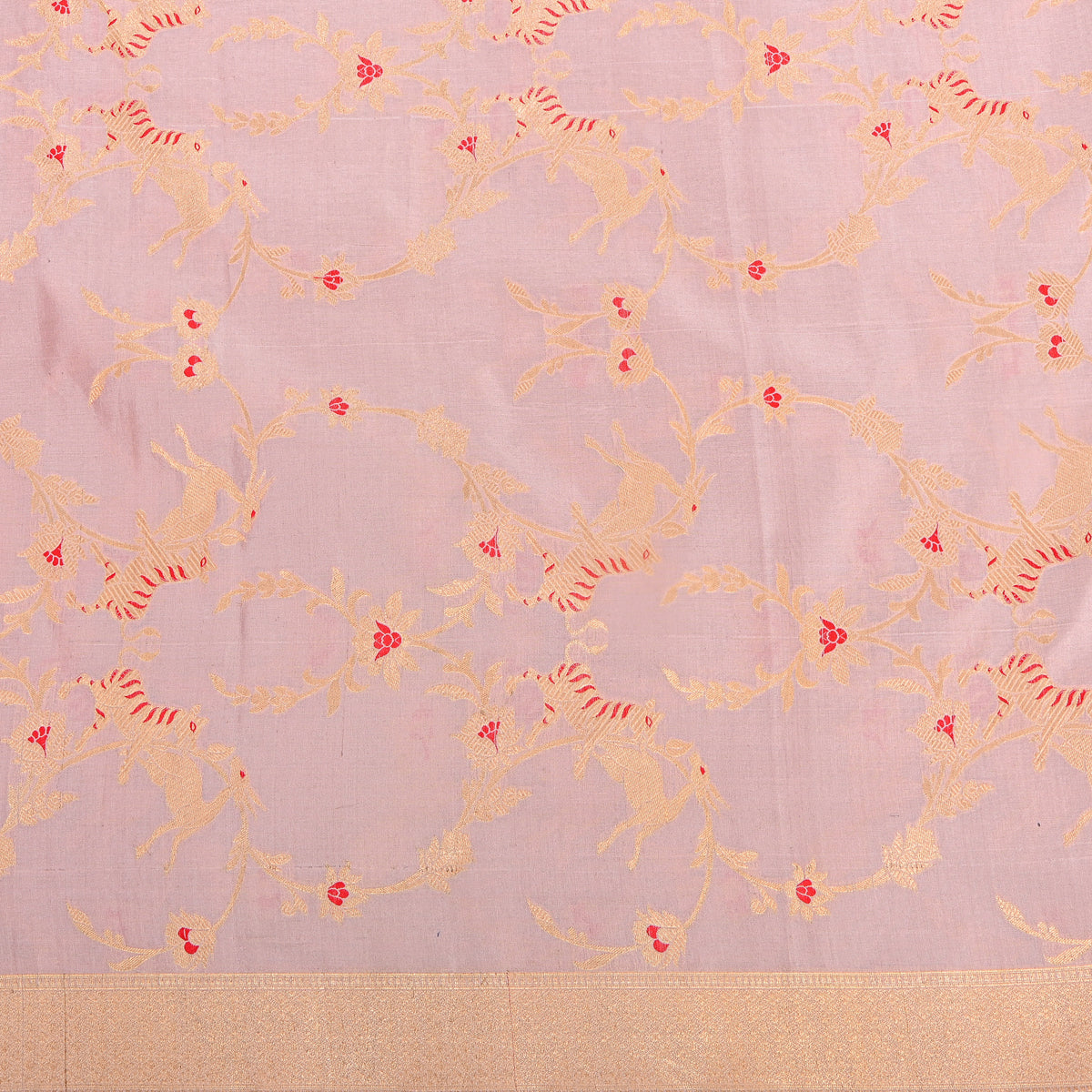 Wisteria Mauve Gold Zari Tiger Deer Jaal Jamawar Silk Fabric