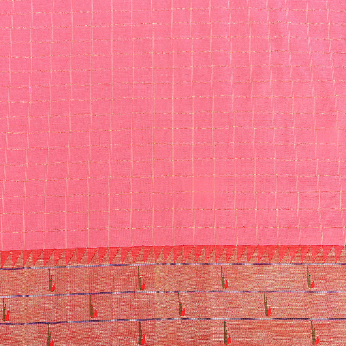 Salmon Gold Paithani Weave Silk Fabric