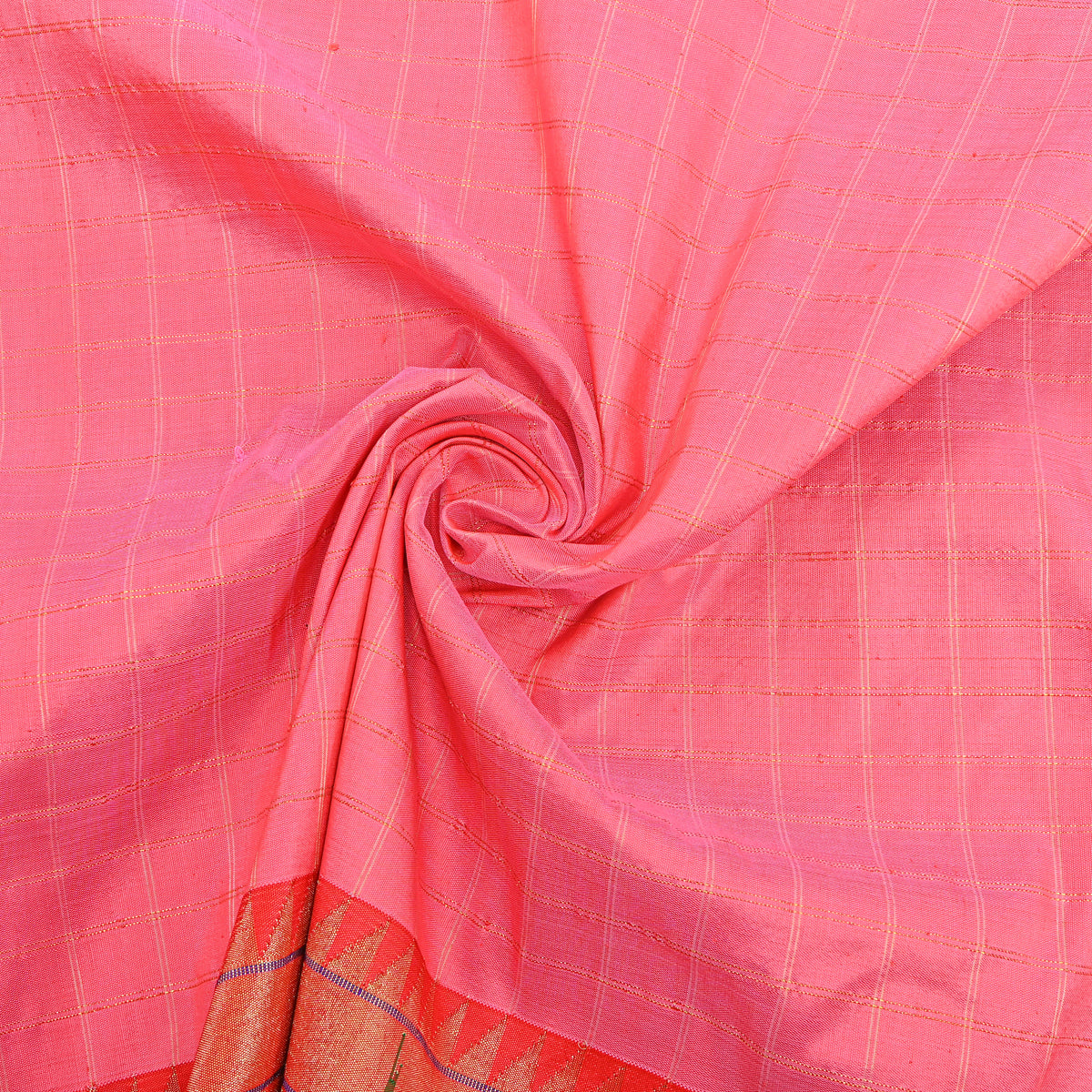 Salmon Gold Paithani Weave Silk Fabric