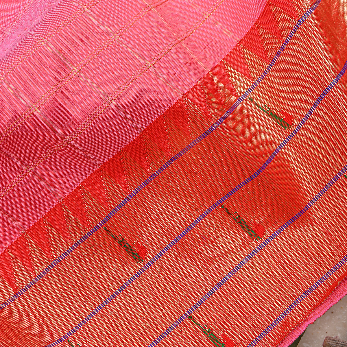 Salmon Gold Paithani Weave Silk Fabric