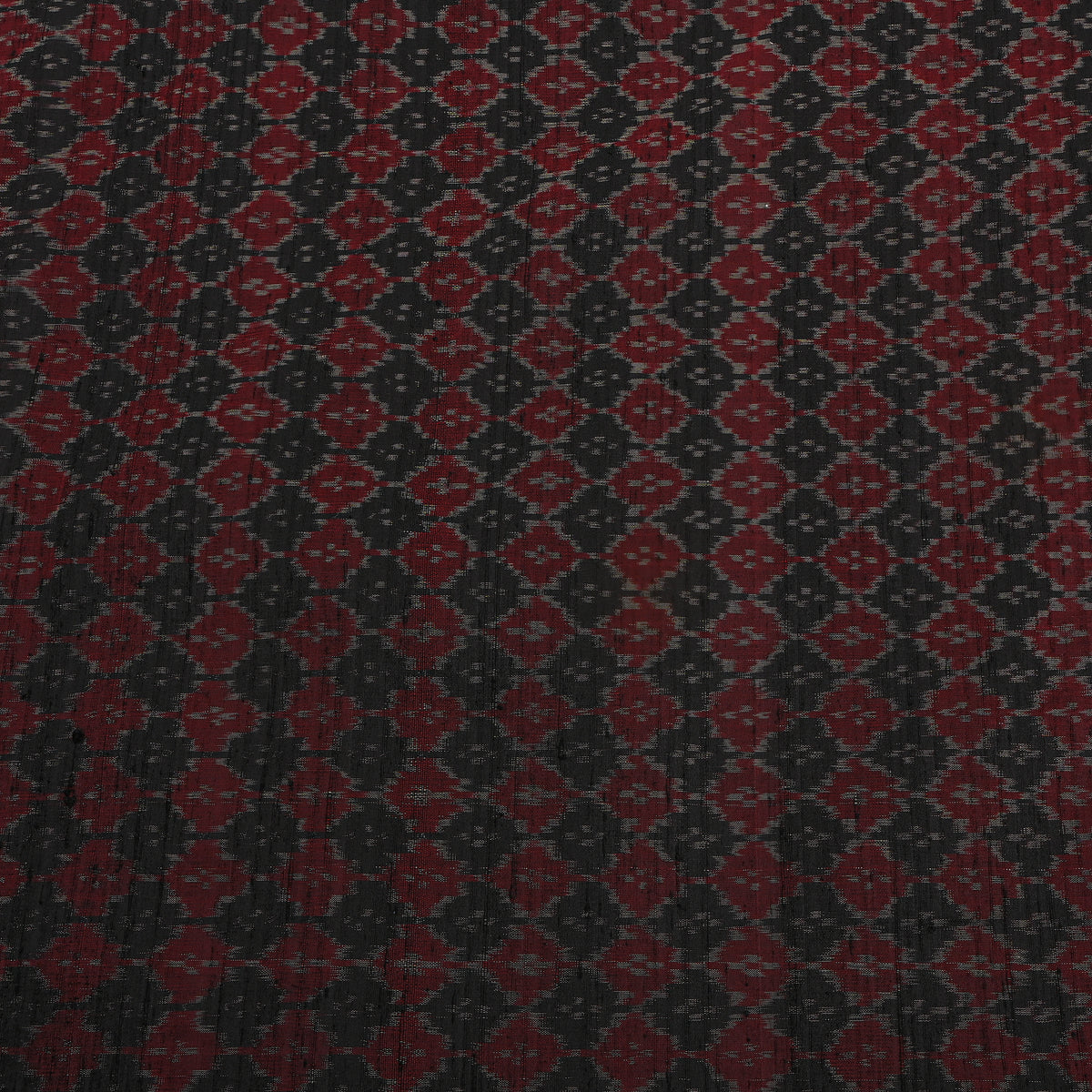 Maroon And Charcoal Diamond Ikat Dupion Silk Fabric
