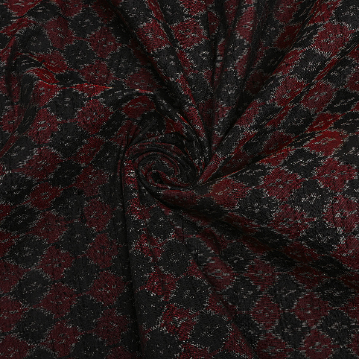 Maroon And Charcoal Diamond Ikat Dupion Silk Fabric