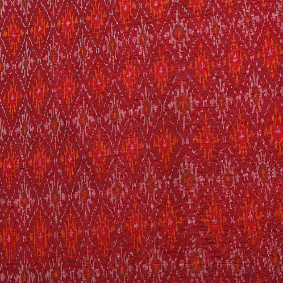 Scarlet Red Geometric Diamond Ikat Printed Dupion Silk Fabric