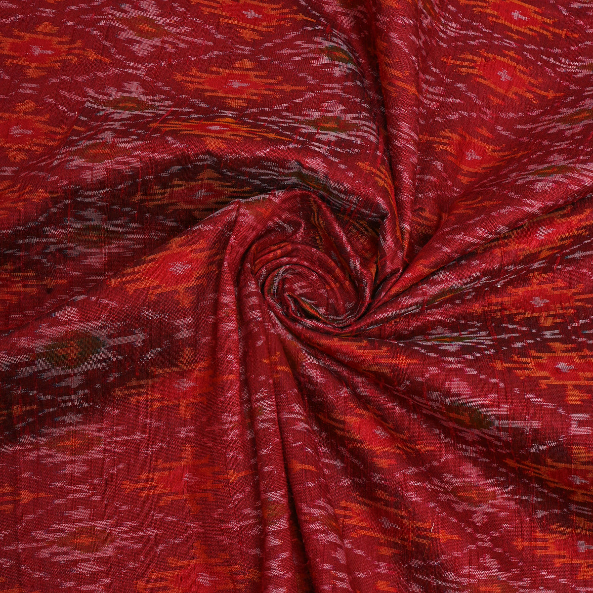 Scarlet Red Geometric Diamond Ikat Printed Dupion Silk Fabric