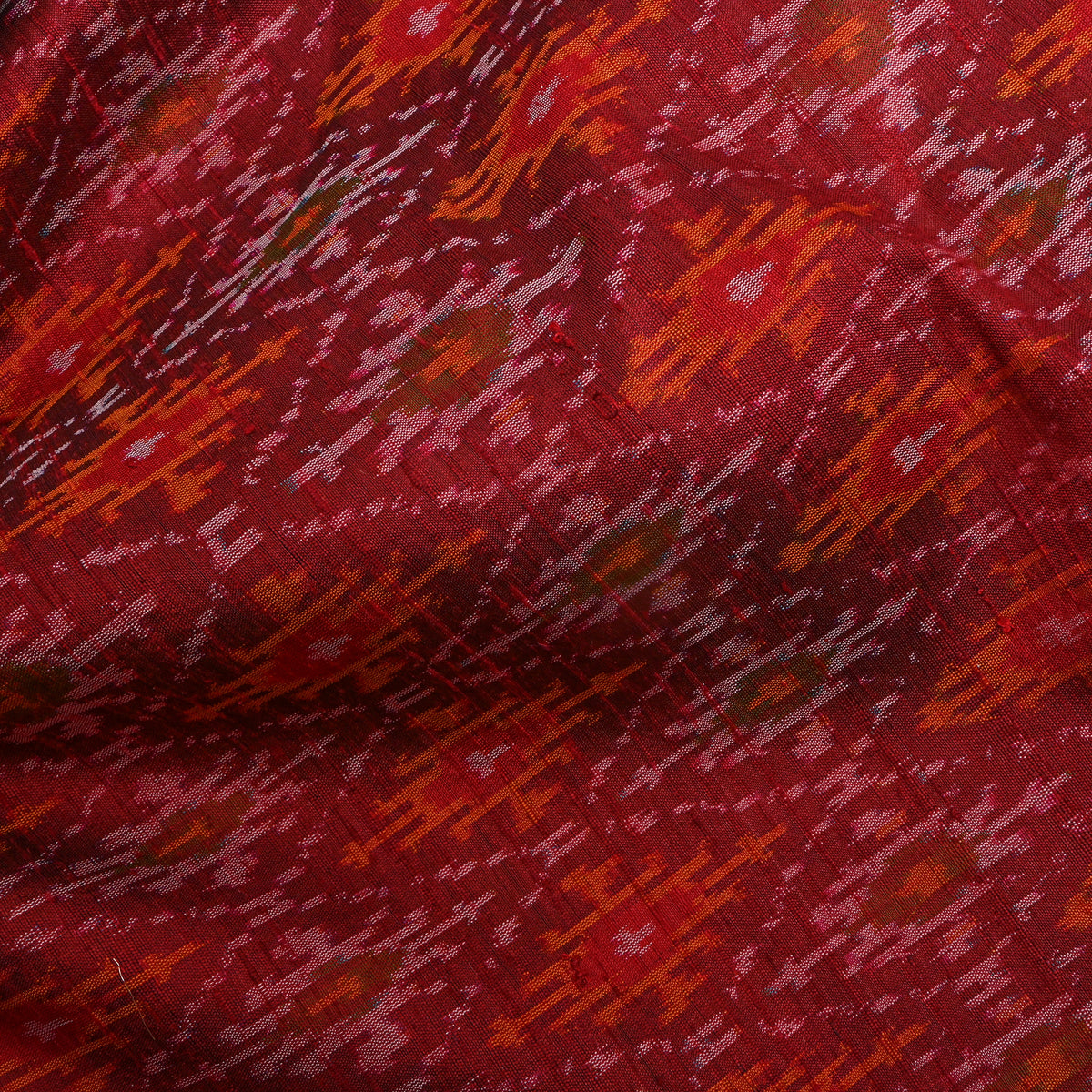 Scarlet Red Geometric Diamond Ikat Printed Dupion Silk Fabric
