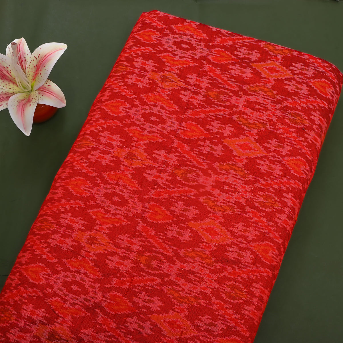 Crimson Red Diamond Ikat Printed Dupion Silk Fabric