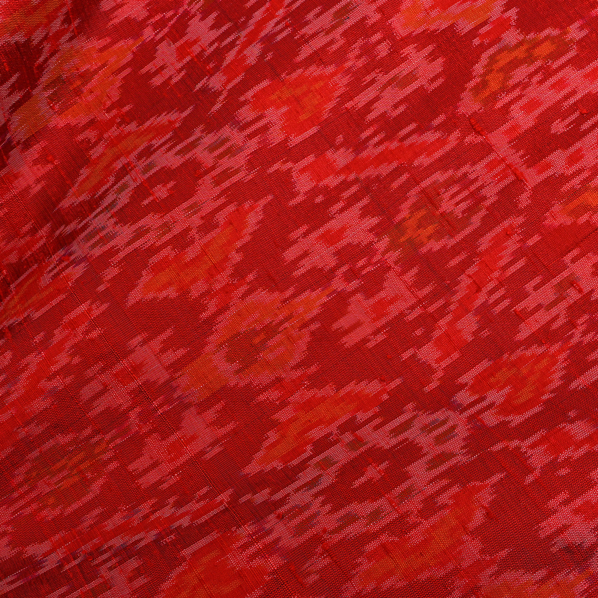 Crimson Red Diamond Ikat Printed Dupion Silk Fabric