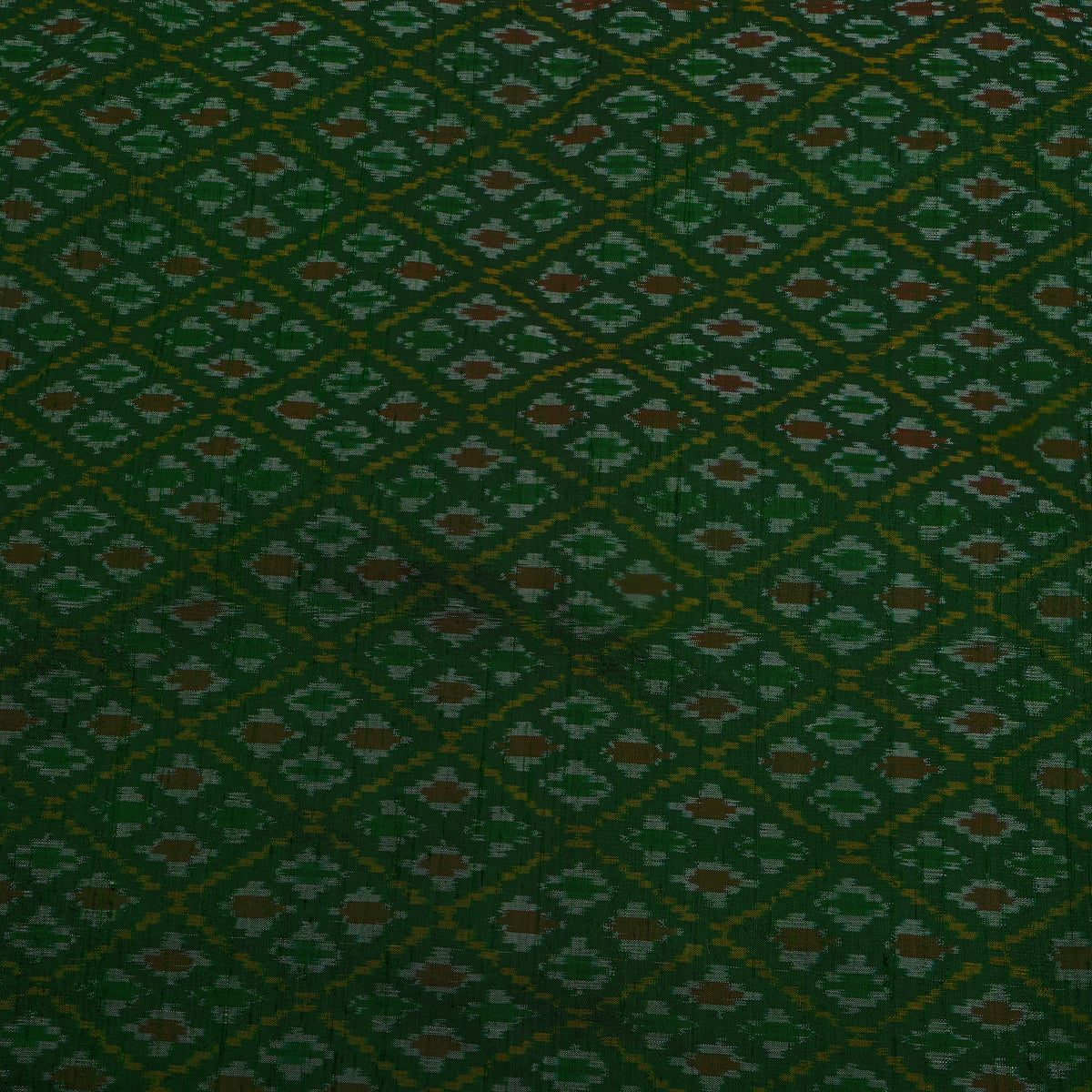 Forest Green Diamond Grid Ikat Dupion Silk Fabric