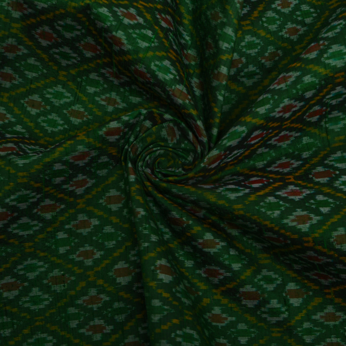 Forest Green Diamond Grid Ikat Dupion Silk Fabric