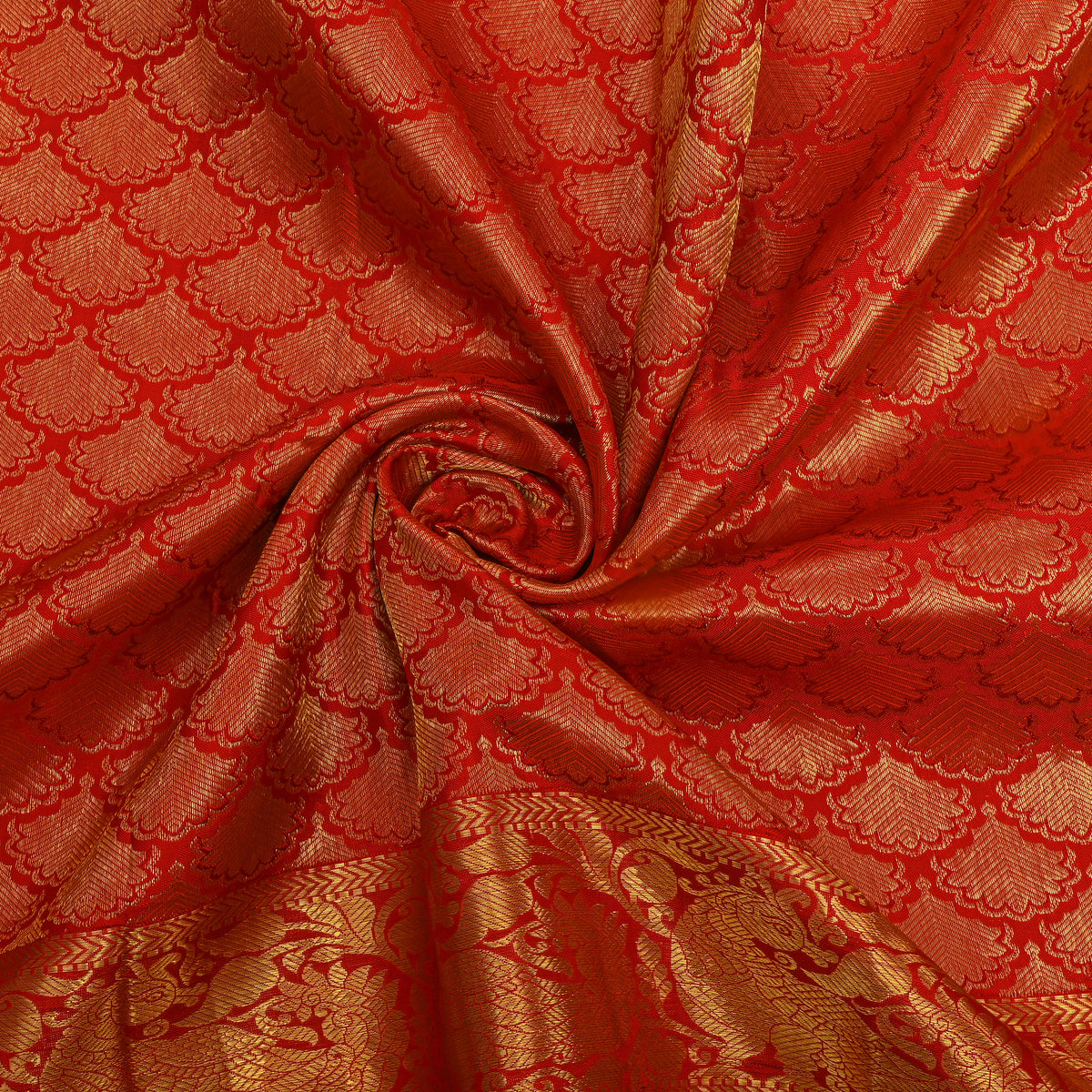 Persimmon Gold Dual Tone Butti Kanjivaram Silk Fabric