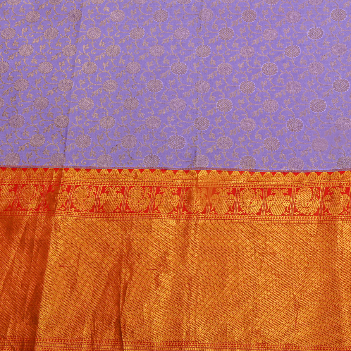 Iris Gold Zari Floral Red Border Kanjivaram Silk Fabric