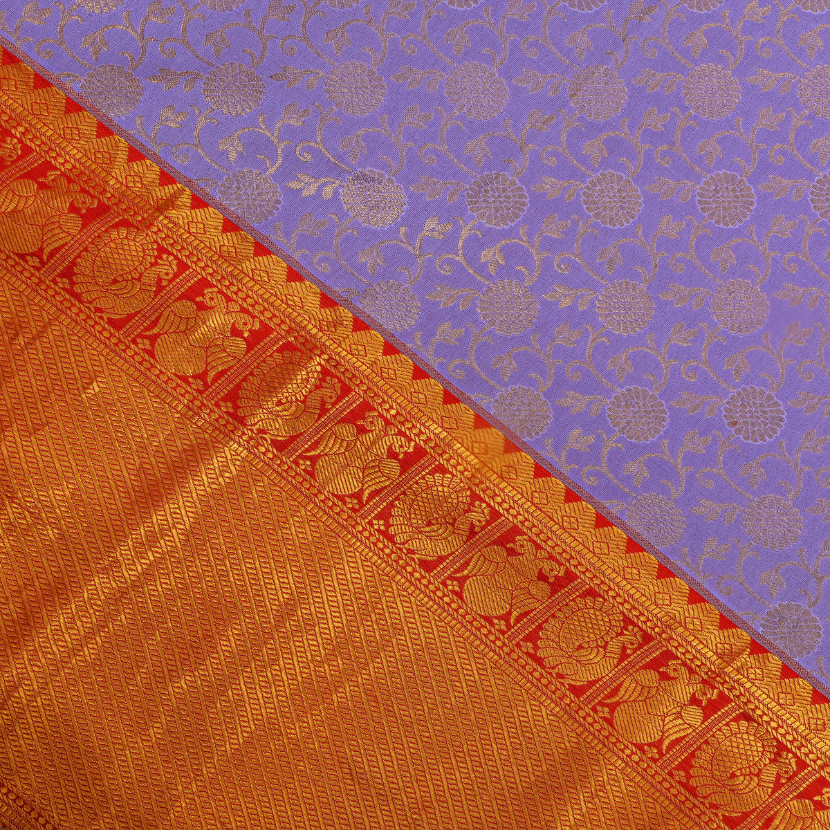 Iris Gold Zari Floral Red Border Kanjivaram Silk Fabric